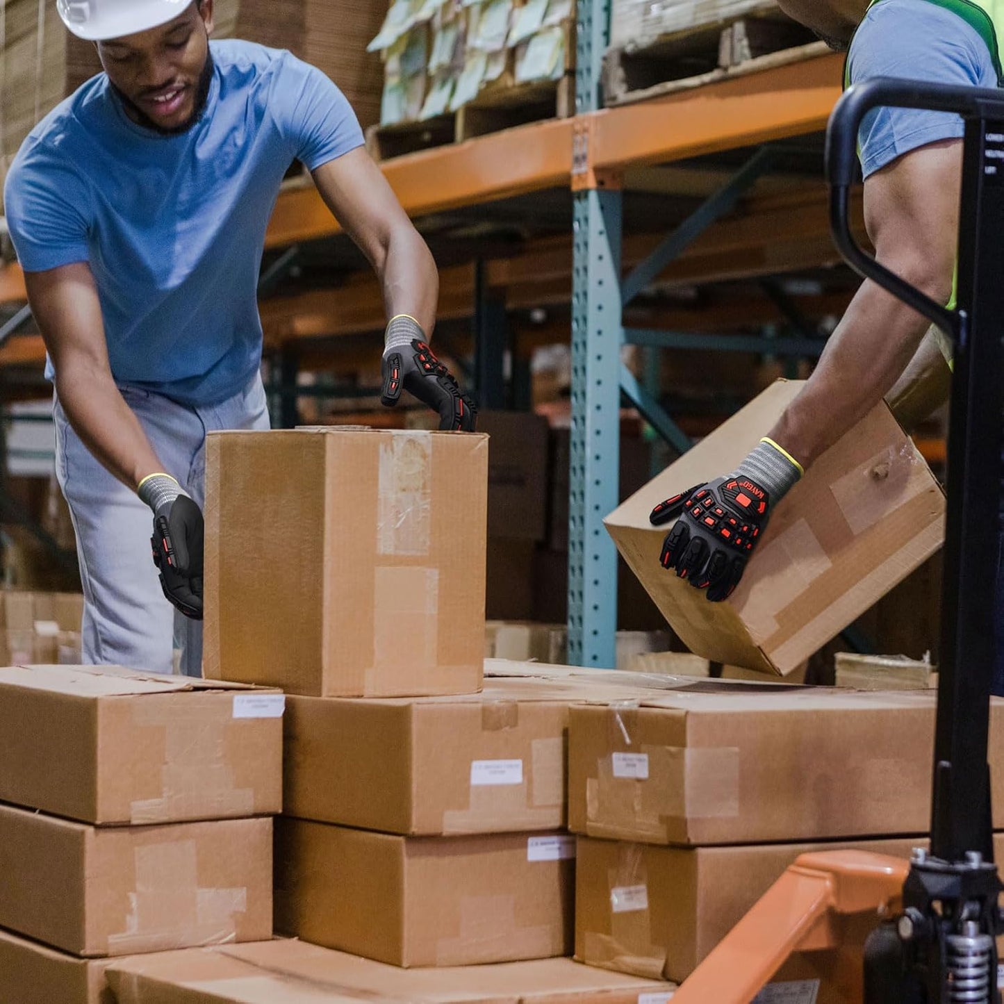 KAYGO Impact Reducing Work Gloves for Men,3 Pairs KG18N TPR Safety Work Gloves MicroFoam Nitrile Coated, Seamless Knit Nylon, Ideal for General Purpose, L