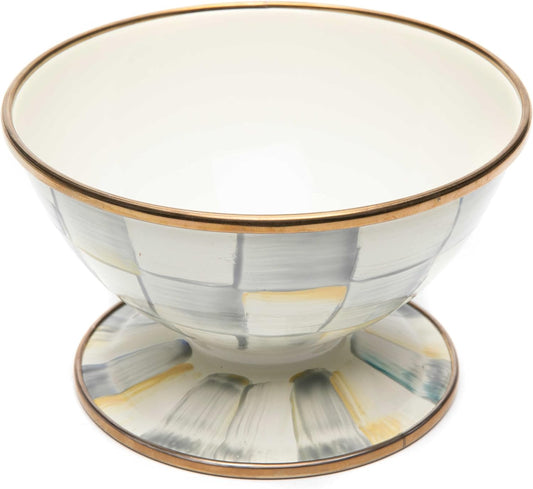 MACKENZIE-CHILDS Enamel Ice Cream Bowl, Serving Bowls for Entertaining, 2-Cup Capacity, Gray-and-White Sterling Check