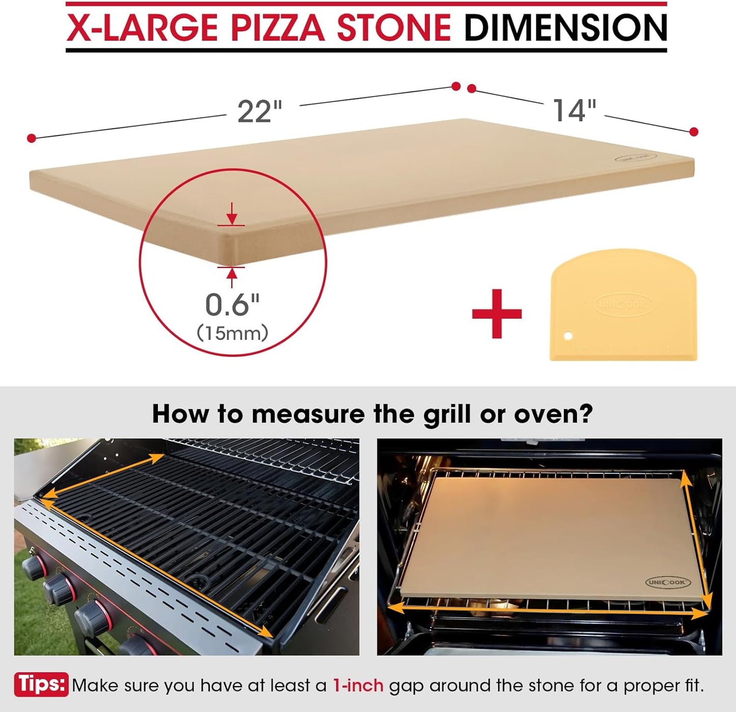Unicook 22 Inch Extra Large Pizza Stone for Oven and Grill, Rectangular Baking Stone 22" x 14" x 0.6", Thermal Shock Resistant, Ideal for Baking Several Crispy Pizzas Bread