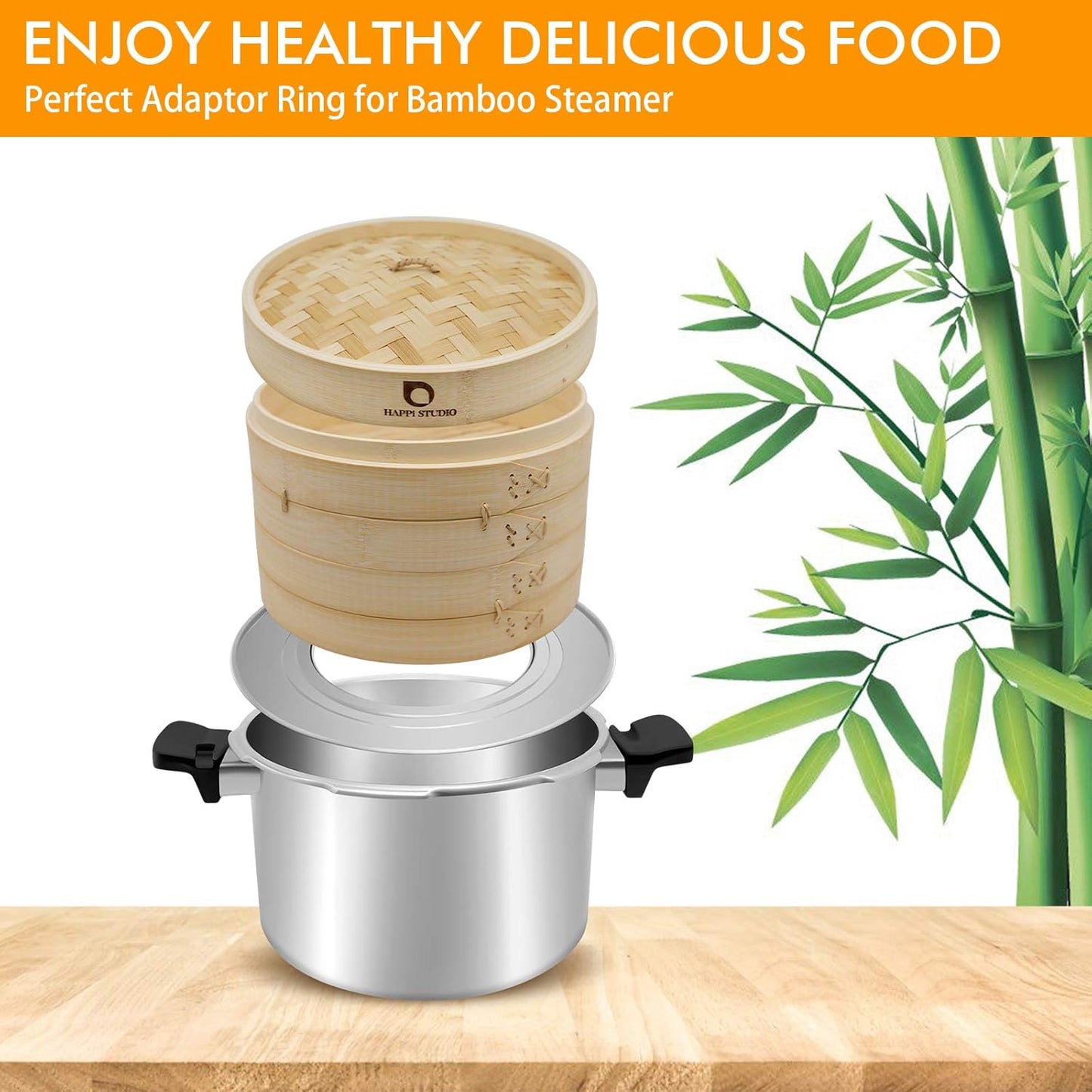 Steamer Ring Stainless Steel Adapter for 8 to 11inch Bamboo Steamer Baskets (Stainless Steel Ring Only)