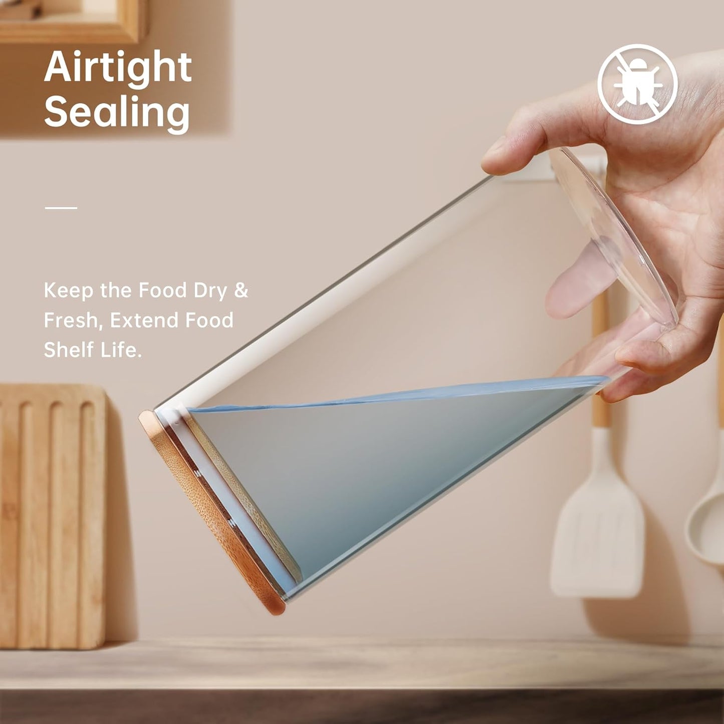 Square Glass Jars with Bamboo Lids 27 FL OZ [Set of 6], Glass Canisters with Airtight Lids, Glass Food Storage Containers for Coffee, Sugar, Tea, Candies, Cookies,Best for Kitchen & Pantry