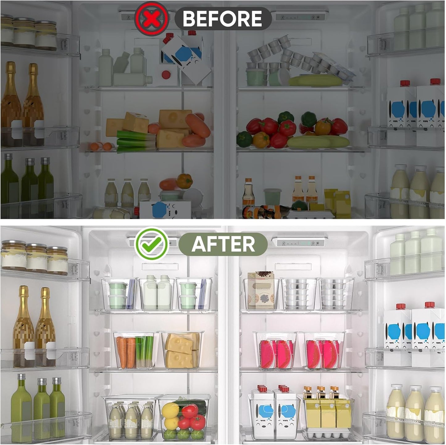 BALEINE Clear Stackable Storage Bins with Lids, Plastic Containers with Handle for Pantry Organizers and Storage, Plastic Bins for Fridge, Kitchen, Bathroom, Cabinet (10x6x5, 6PK)