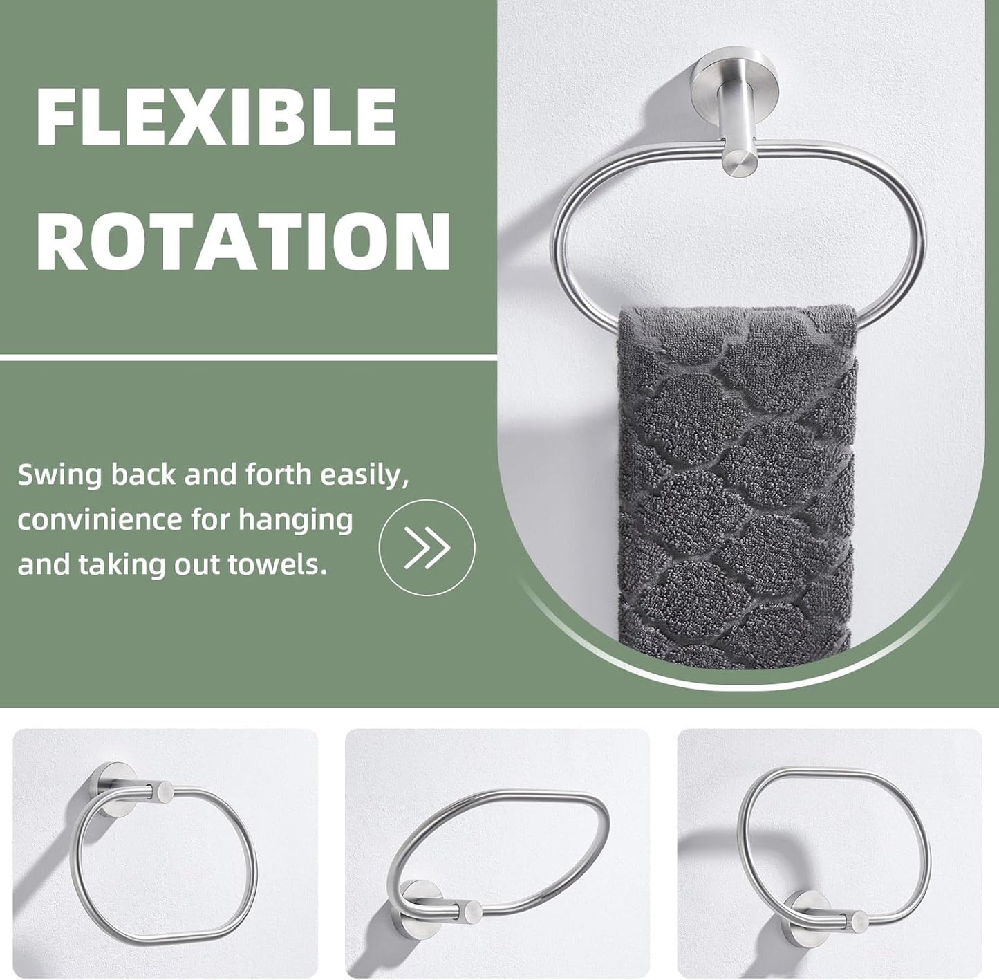 Suyar Towel Ring Brushed Nickel, SUS 304 Stainless Steel Bathroom Hand Towel Holder Wall Mounted, Oval Shape