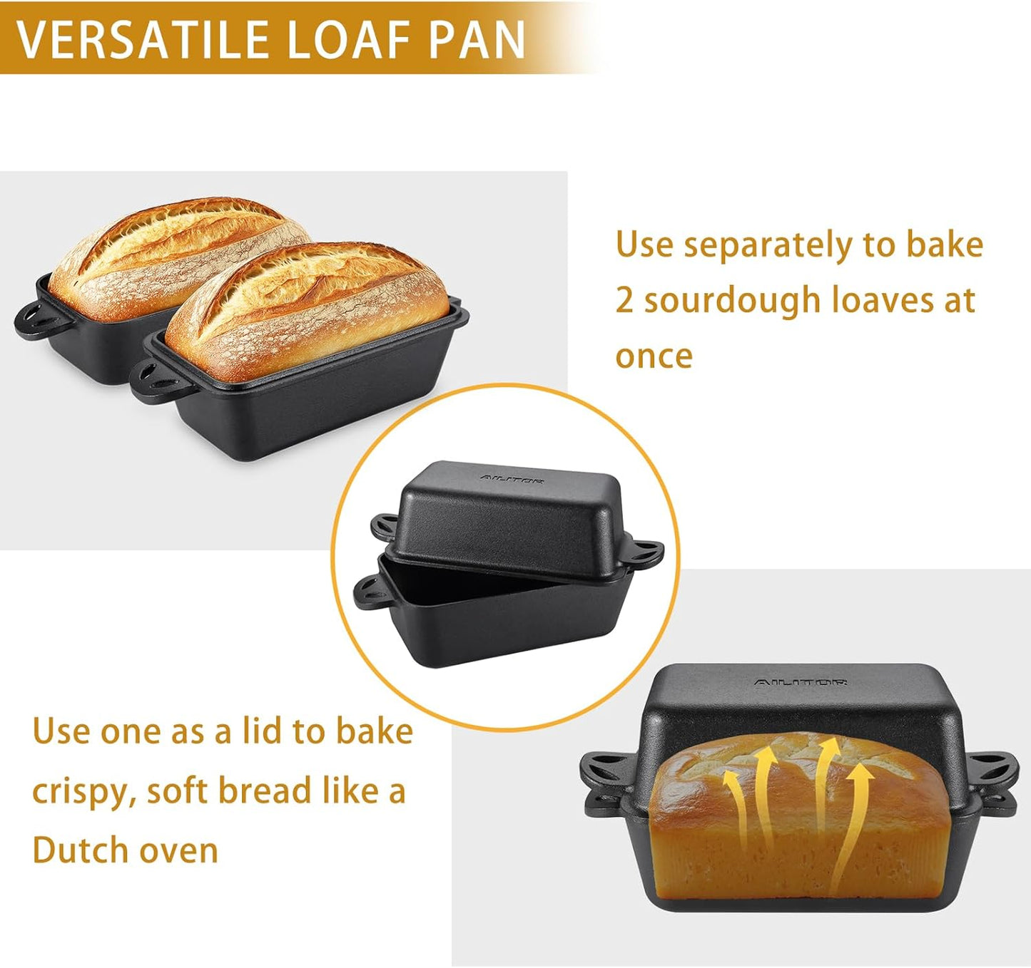 Cast Iron Loaf Pan with Lid 9x5 Inch - Bread Baking Pans for Homemade Bread, 2 Piece Set