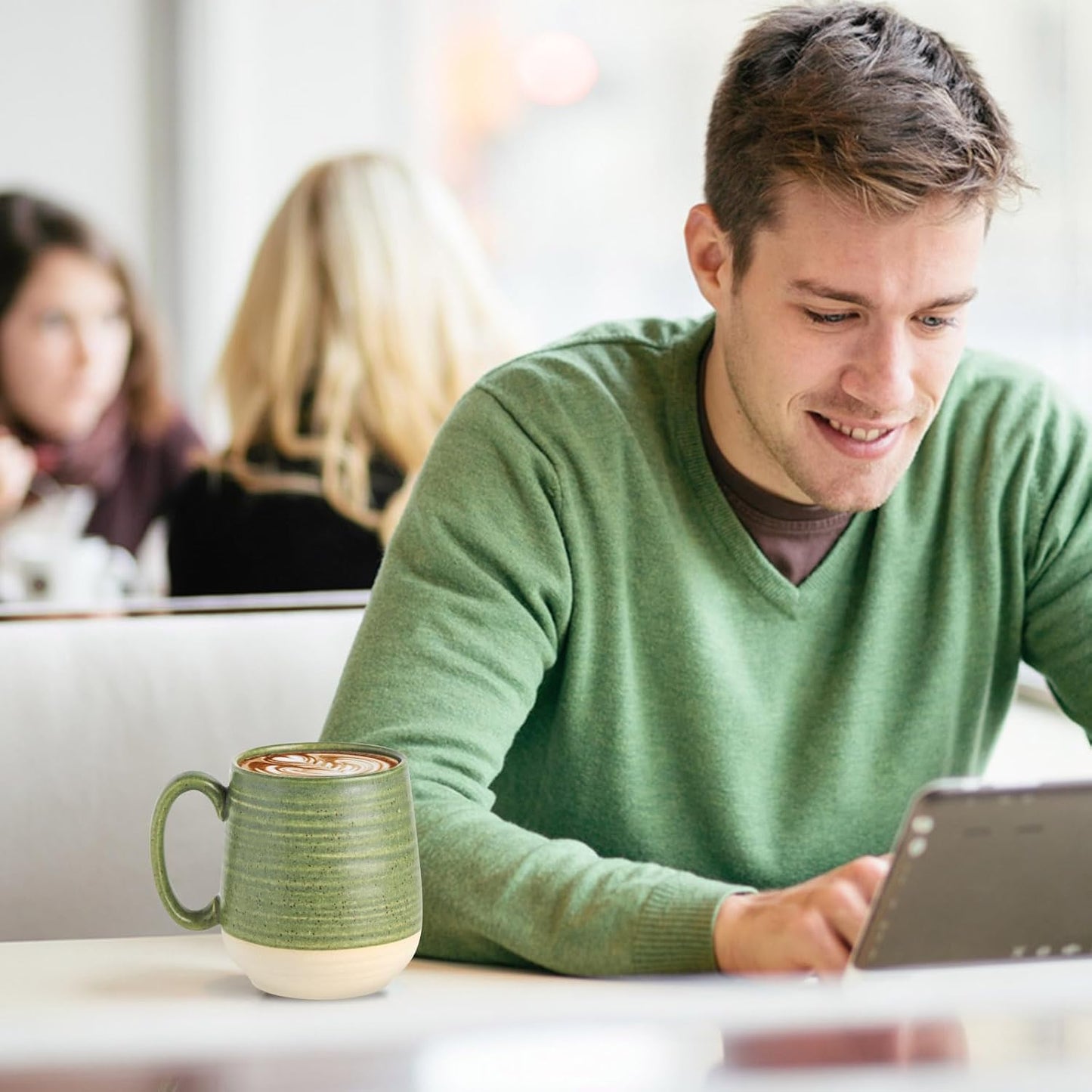 Hasense Ceramic Soup Cup With Handle, 20oz Large Coffee Cup for Home and Office, Perfect for Tea, Coffee, Latte, Dishwasher and Microwave Safe, 1 PCS(Green)