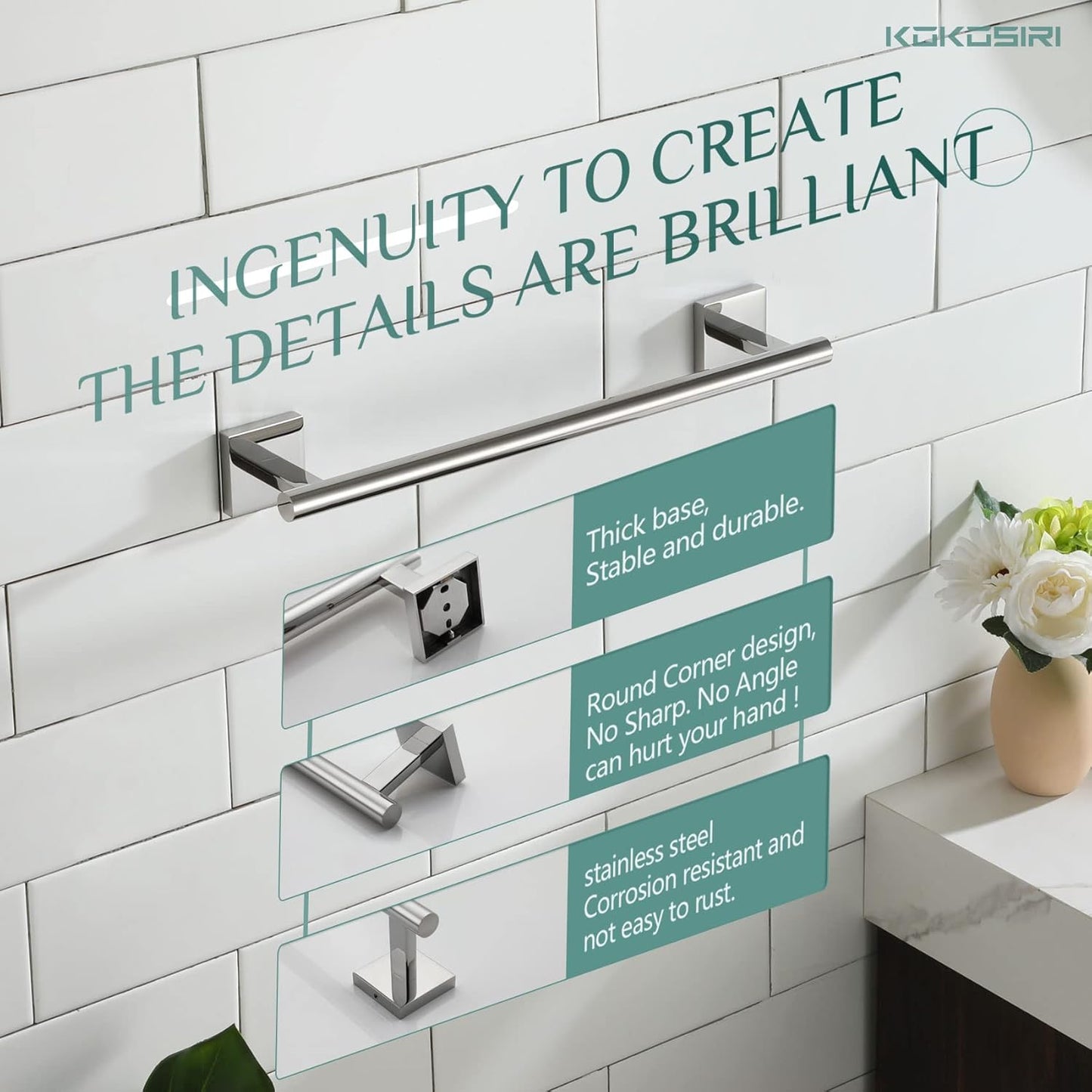 KOKOSIRI Hand Towel Bar 16 Inch Bathroom Towel Holder for Bath Kitchen Toilet Wall Mounted Chrome Stainless Steel B4005CH-L16