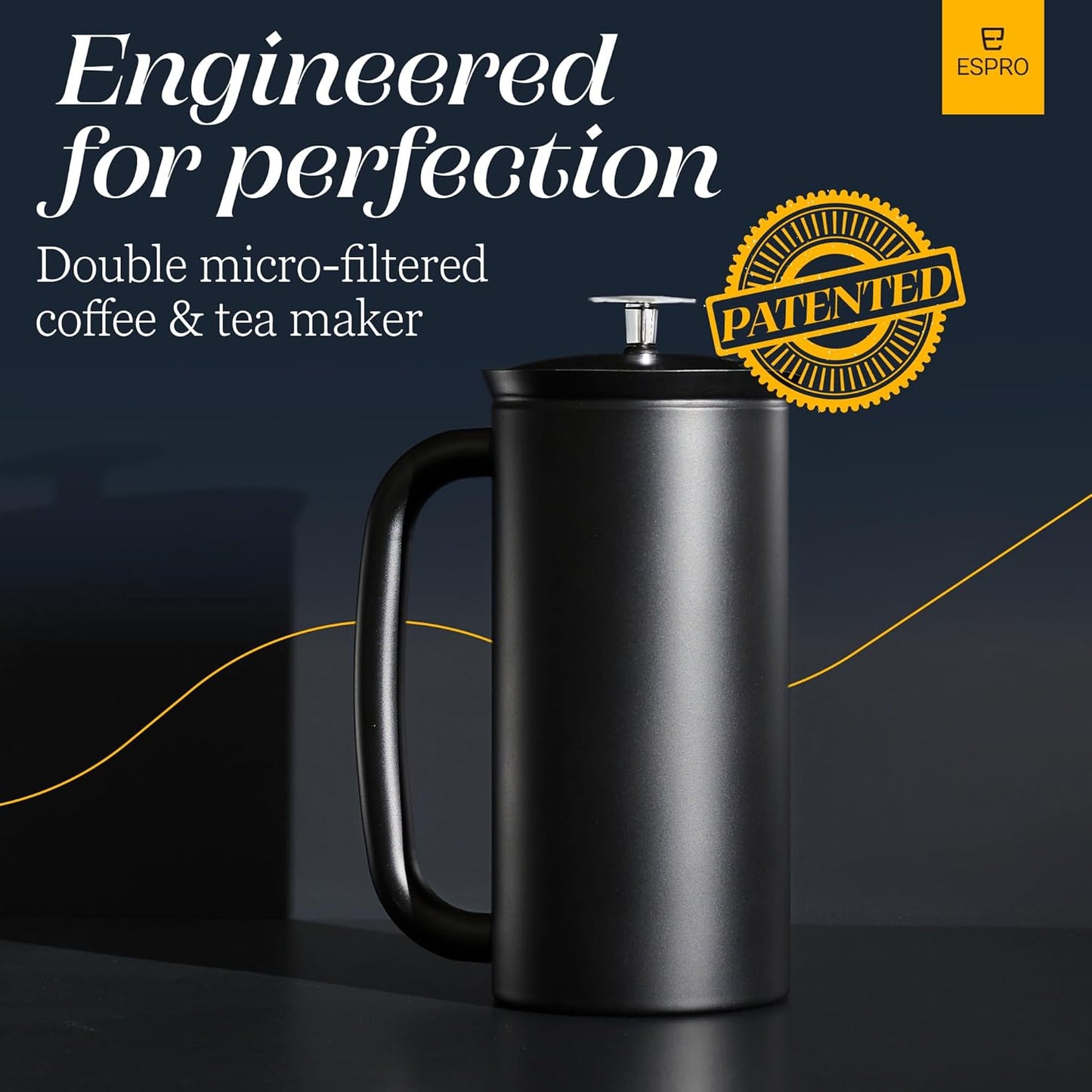 ESPRO P7 French Press Coffee Maker - Double-Walled Stainless Steel Insulated with Micro-Filter, 18 Ounces, Matte Black