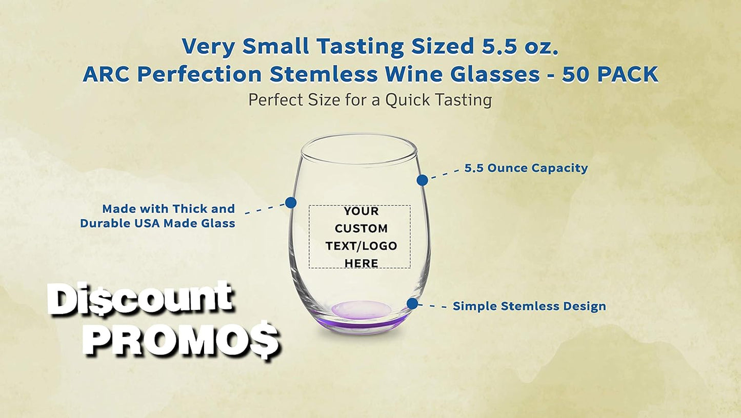 Custom Stemless Wine Glasses by ARC 5.5 oz. Set of 50, Personalized Bulk Pack - Perfect for Hotel, Bar, Restaurant or Lounge - Purple
