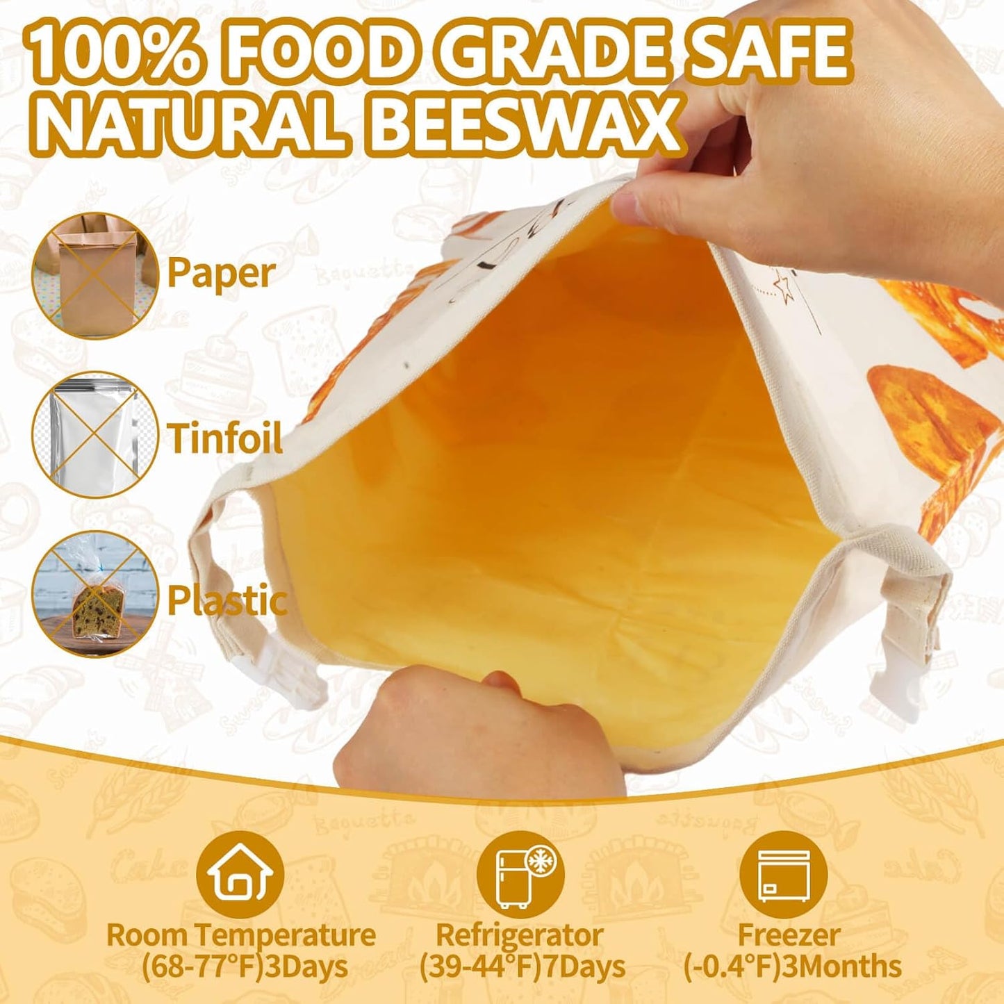 Bread Bags for Homemade Bread Sourdough - 2 Pack Beeswax Bread Bags for Sourdough with Bowl Cover, Reusable Linen Bread Storage Bags with Roll Top Buckle and Hooks for Freezer, Counter and Wall, XL