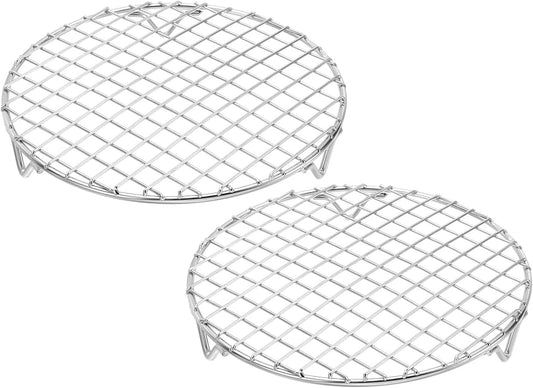 uxcell 2 Pcs Round Cooking Rack with Legs, Dia 7.5 Inch 304 Stainless Steel Barbecue Grill for Cooking Baking Barbecue Air Fryer Racks, Silver