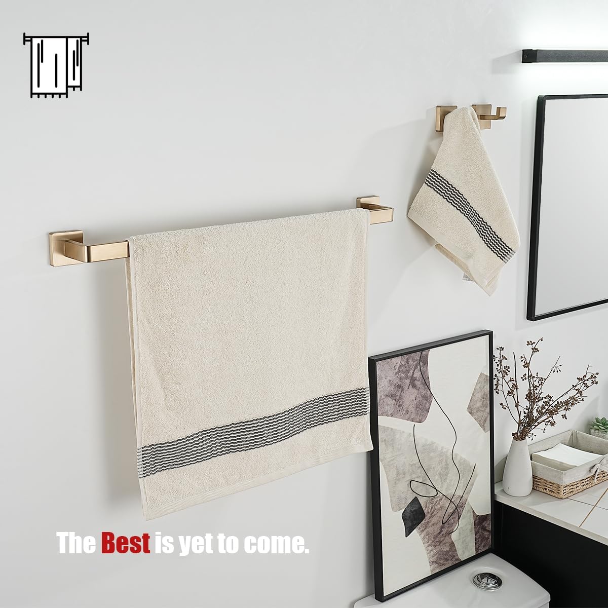 JQK Champagne Bronze Towel Bar, 24 Inch 304 Stainless Steel Thicken 0.8mm Towel Rack Bathroom, Towel Holder Wall Mount, Total Length 26.41 Inch, TB250L24-CB