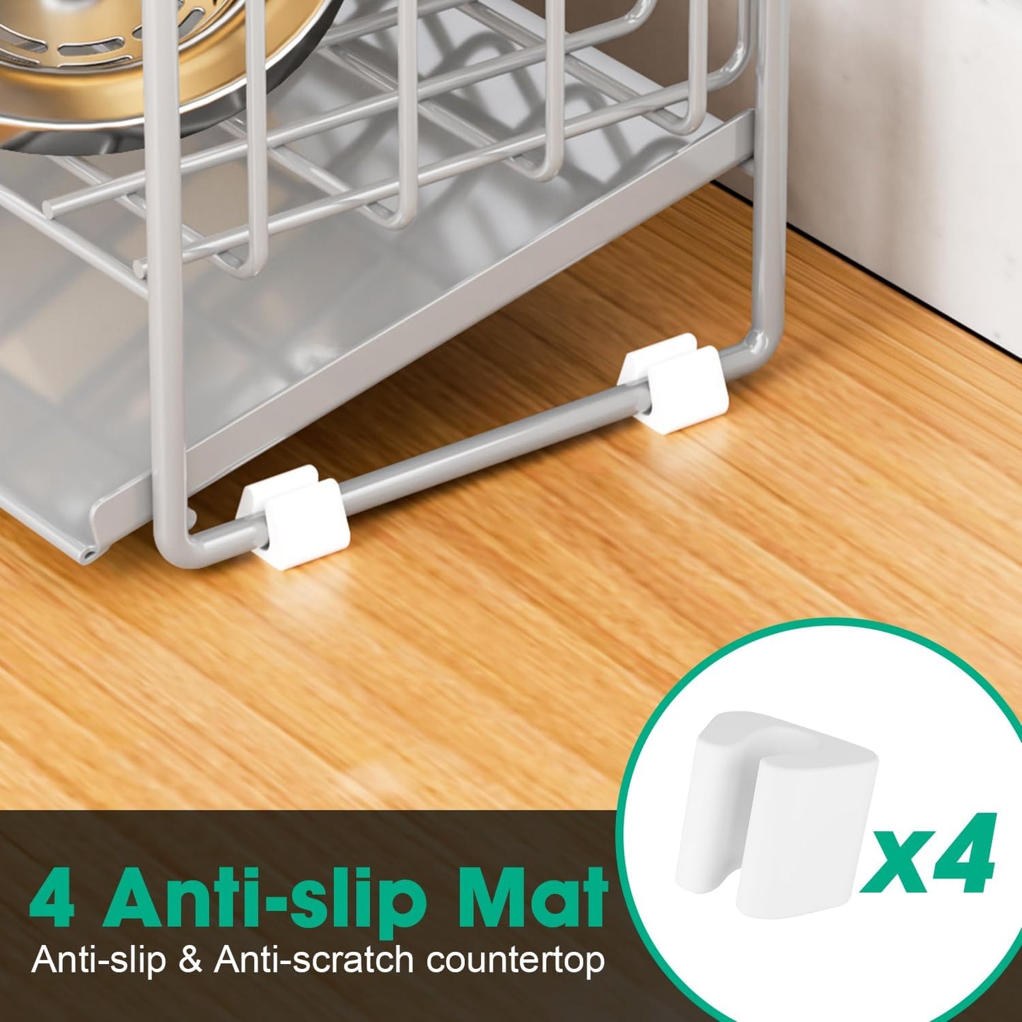 Sponge Holder for Kitchen Sink, 2 Tier Sink Caddy Organizer with High Brush Holder, Self-Draining Sponge Holder for Sinks, Soap Dispenser Organizer, Rustproof 304 Stainless Steel, Silver