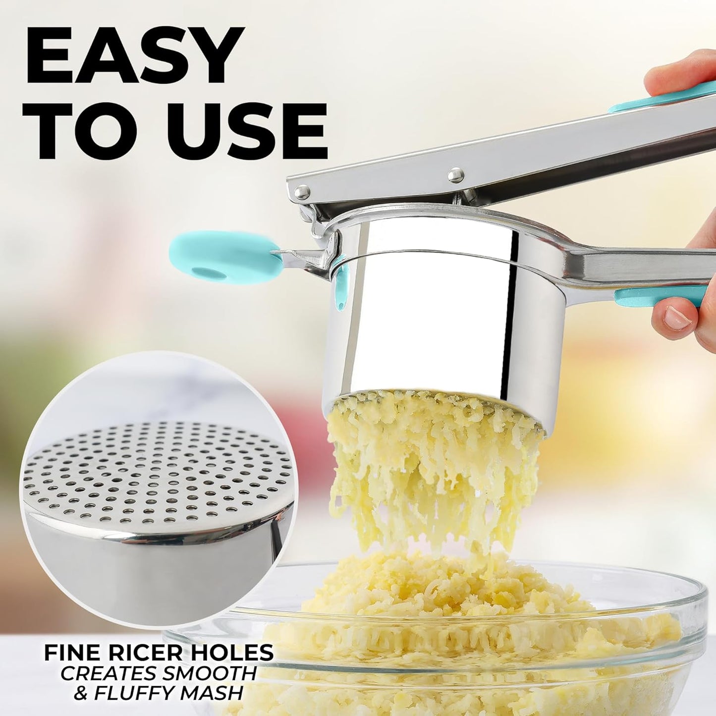 Zulay Kitchen Premium Large 15oz Potato Ricer, Heavy Duty Professional Stainless Steel Potato Masher and Ricer Kitchen Tool, Press and Mash Kitchen Gadget - Turquoise