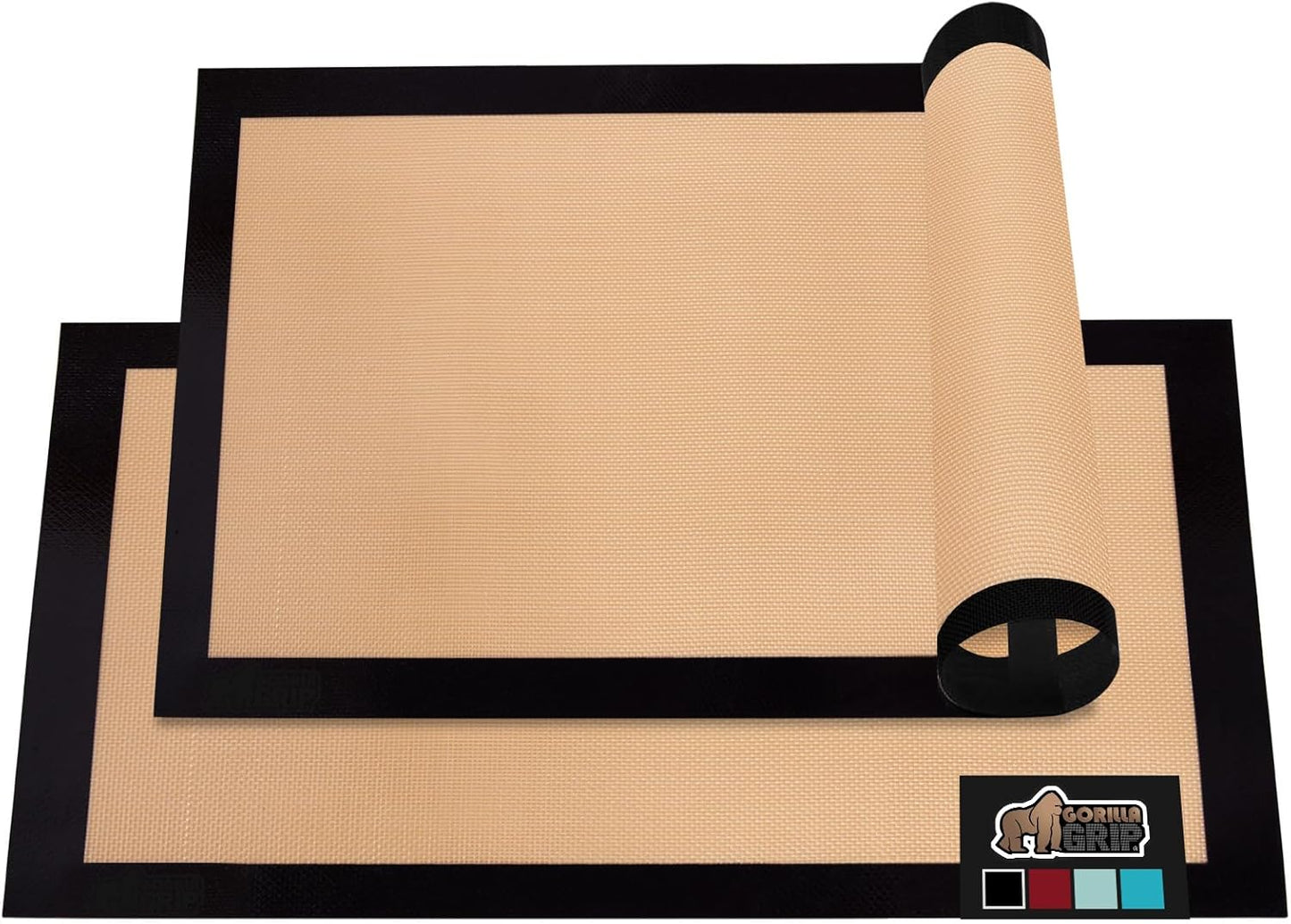 GORILLA GRIP Reusable Nonstick Silicone Baking Mat, 2 Pack, 16.5x11.87, BPA-Free Oven Safe Food Liner, For Cookie Sheets, No Mess Easy Clean Pastry Mats, Kitchen Essential, Half Sheet Size, Black