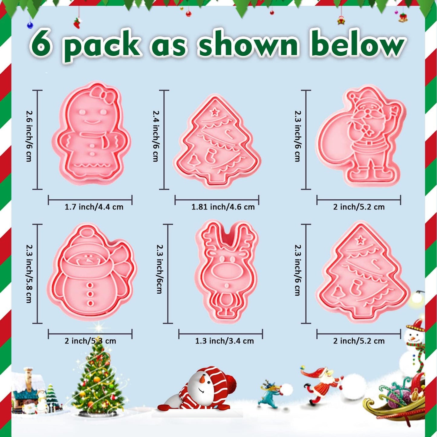 Leesgel Christmas Cookie Cutters, 3D Christmas Holiday Cookie Cutters Shapes with Santa/Xmas Tree/House/Deer, Christmas Party Decorations Ornaments