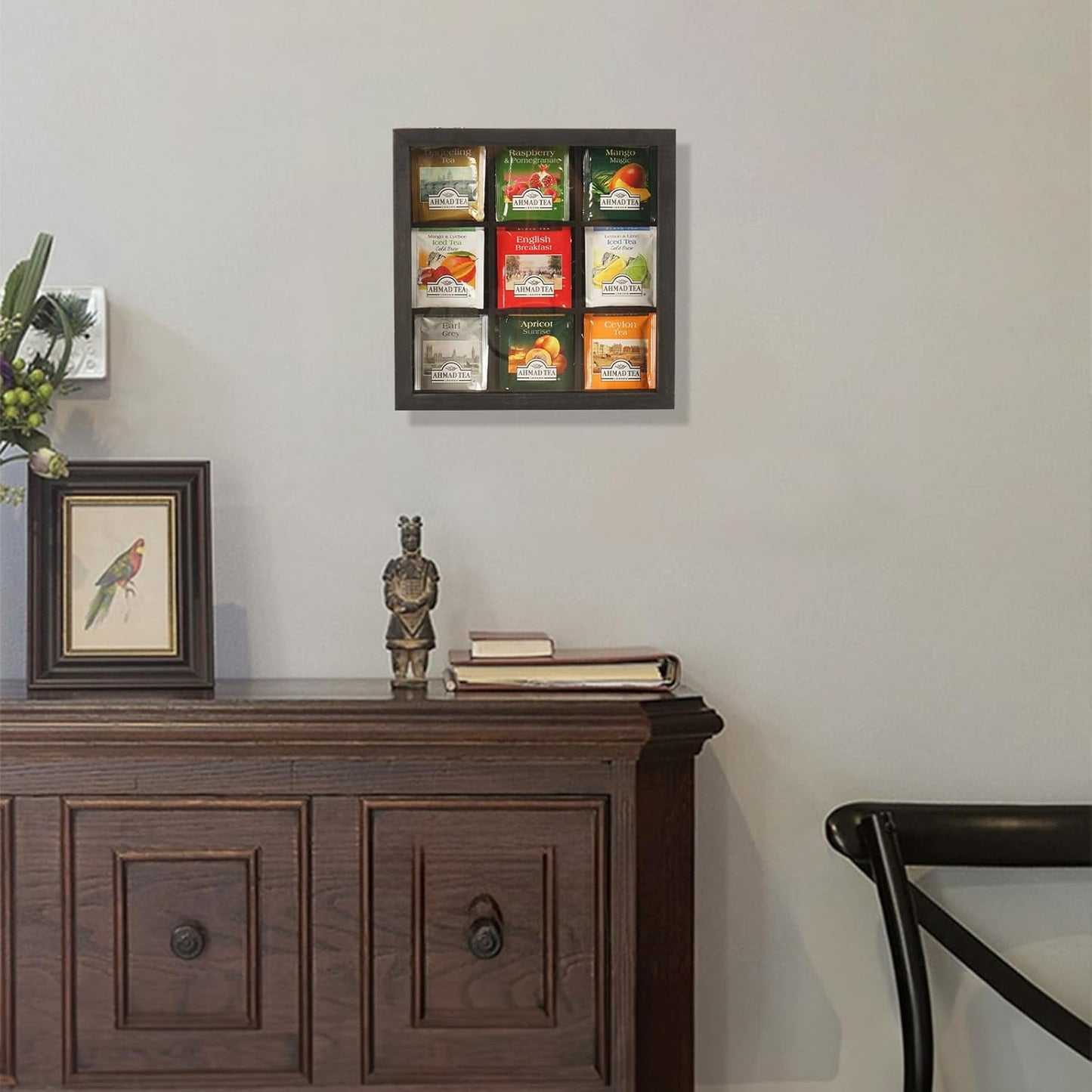 Black Wood Tea Bag Organizer, 9 Compartment Multi-Functional Tea Box and Storage Organizer,Tea Storage Chest with Acrylic Lid