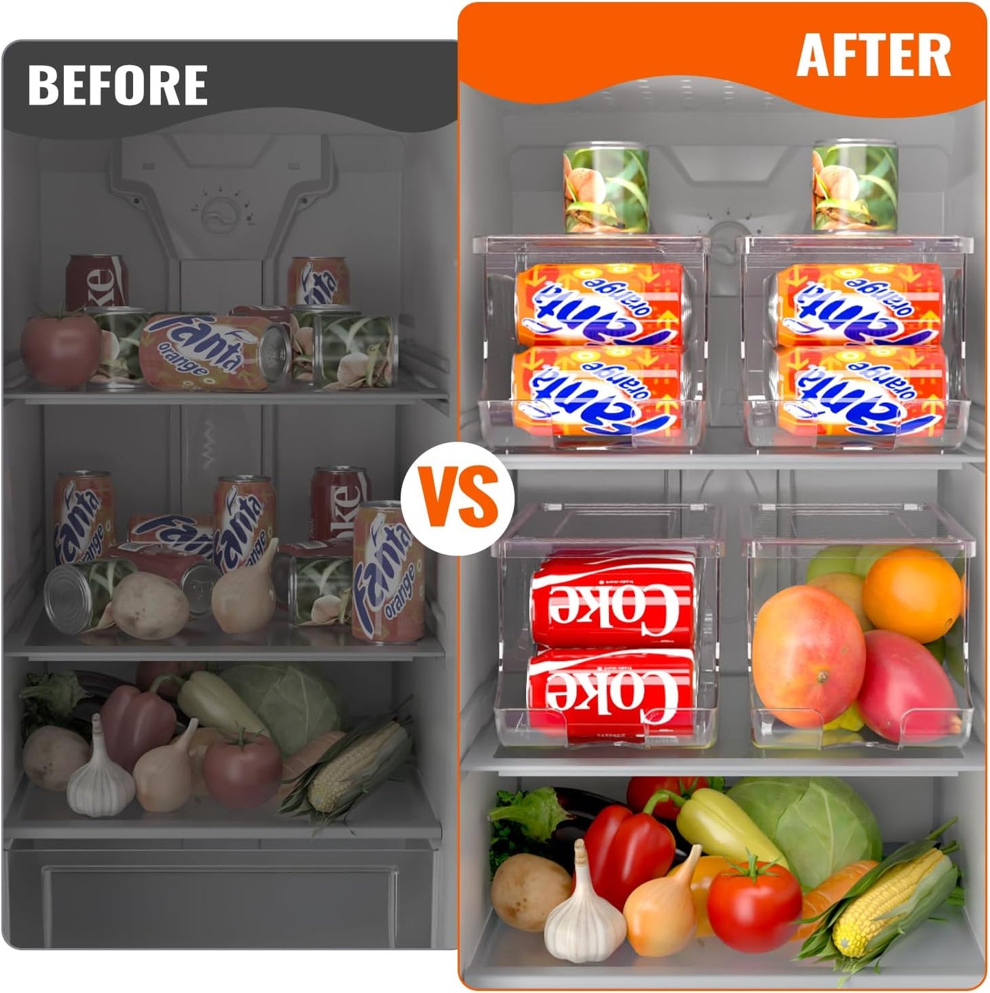 2 Pack Soda Can Organizer for Refrigerator, Stackable Canned Food Pop Cans Container Can Holder Dispenser with Lid for Fridge Rack Freezer, Clear Storage Bins-Holds 12 Cans Each (Clear)