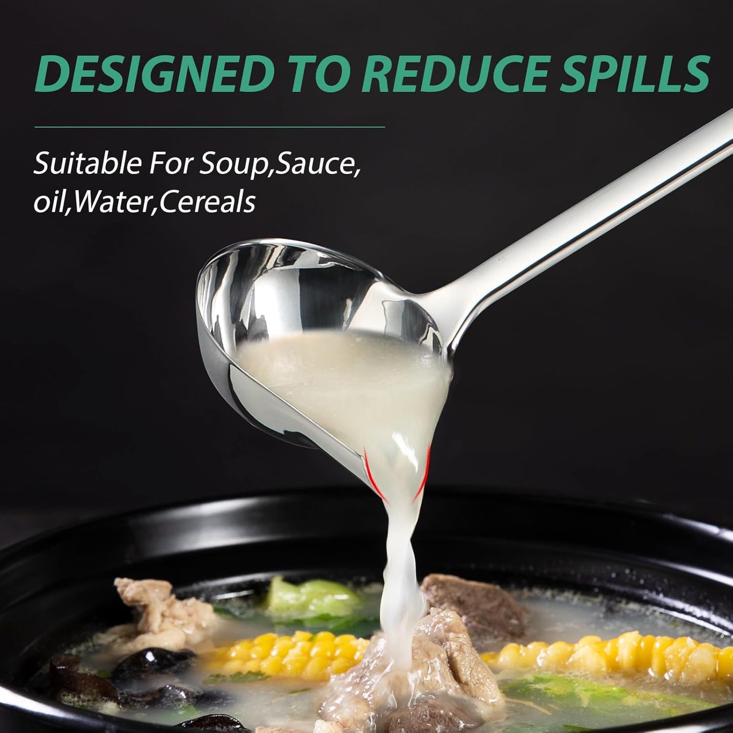 Gravy Ladle with Spout, Stainless Steel Large Ladles for Serving Sauce, Metal Ladle with Long Handle for Kitchen, Comfortable Grip, Durable Construction, Silver (4 oz)