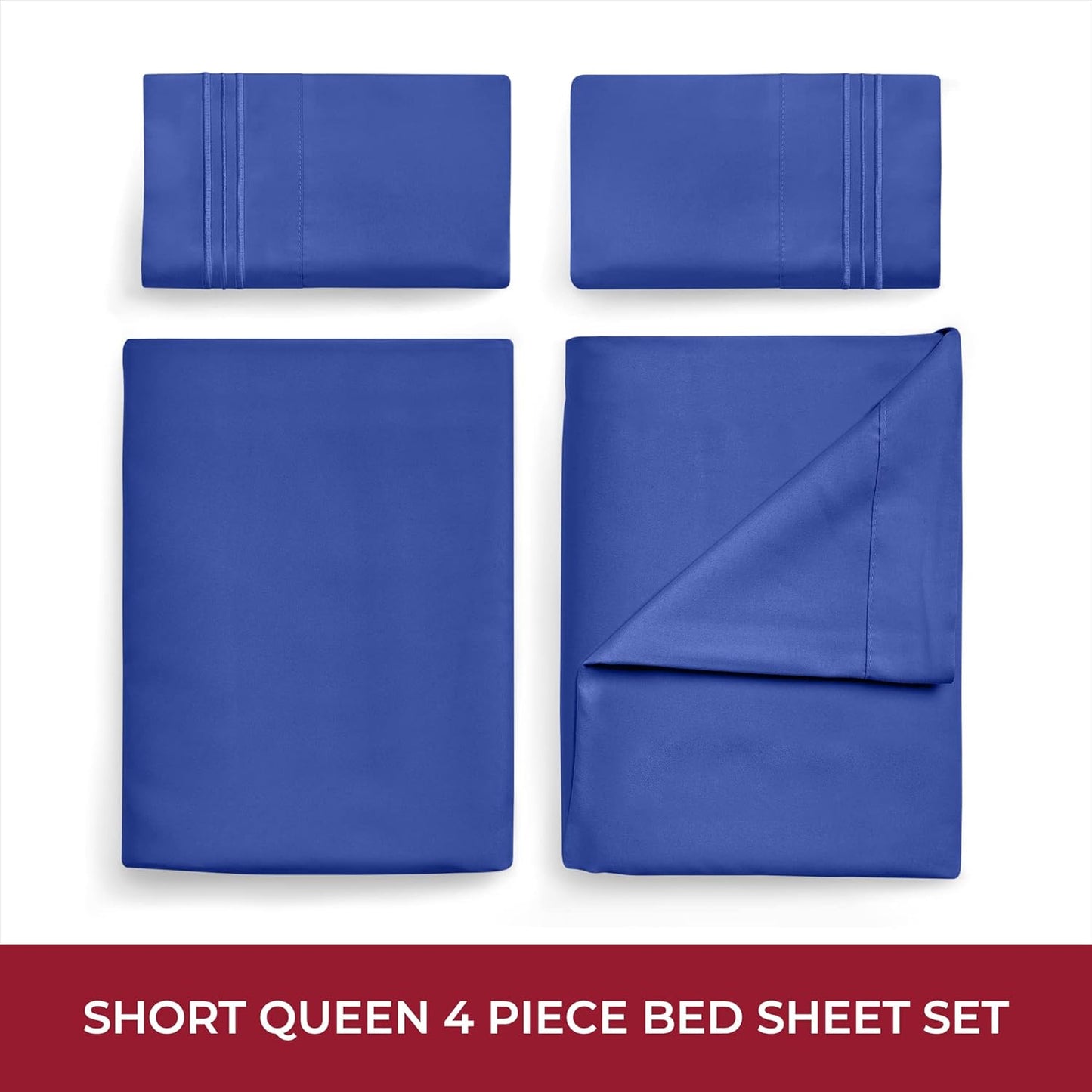 Mellanni RV Short Queen Sheets - 4 PC Iconic Collection Bedding - Hotel Luxury, Extra Soft, Cooling Bed Sheets - Deep Pocket up to 10 inch (RV/Short Queen, Royal Blue)