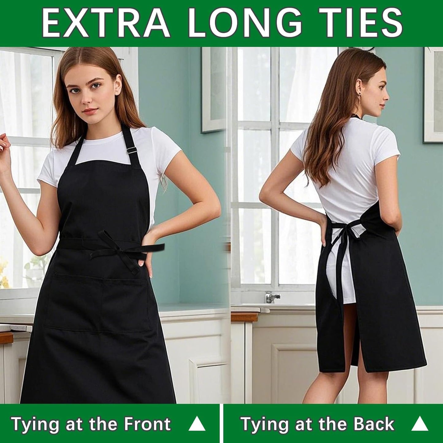 Bib Apron - Unisex Black Aprons 2 Pockets Cooking Kitchen Apron for Chef,BBQ Drawing aprons black (10 PCS)