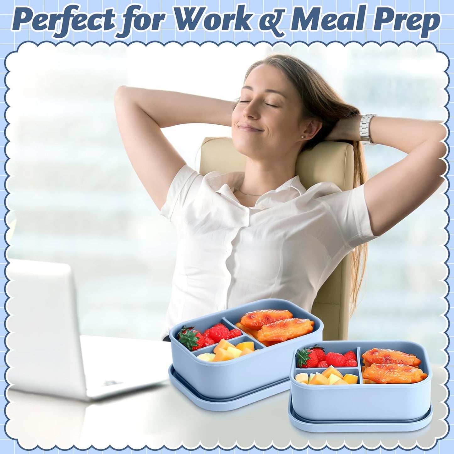 Honeydak 4 Pcs Silicone Bento Lunch Box 3 Compartment Reusable Leakproof Silicone Bento Lunch Container for Adults Microwave Dishwasher Freezer Safe(Grey,Blue,Khaki, Orange)