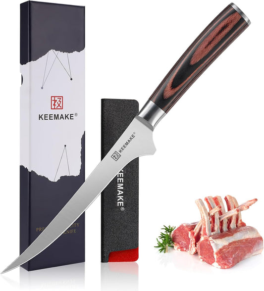 KEEMAKE Boning Knife 6 Inch, Razor-sharp Fillet Knife with High Carbon Stainless Steel Blade and Pakkawood Handle, Professional Kitchen Deboning Knives with Protective Sheath