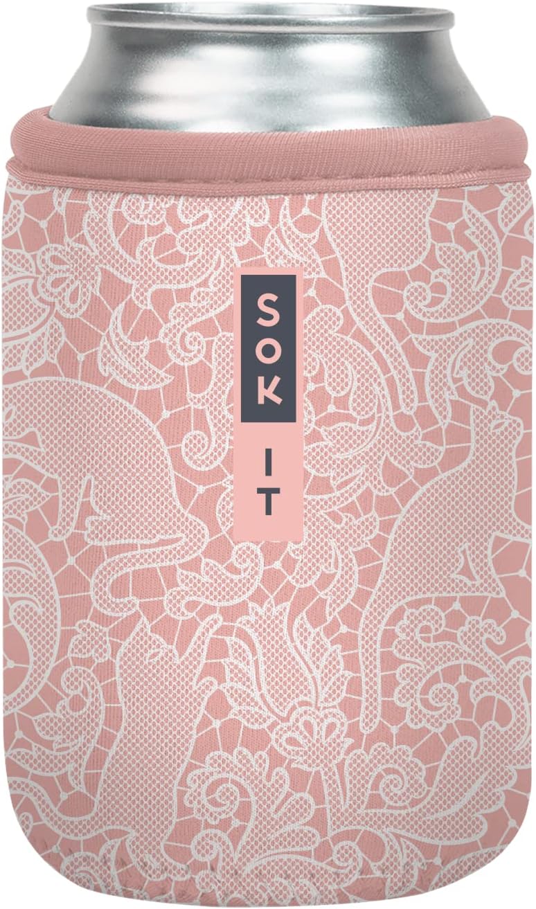 Sok It CanSok Sleeve for Beer & Soda Insulated Neoprene Cover (Paisley Pink Cats, 12oz Can Sleeve)