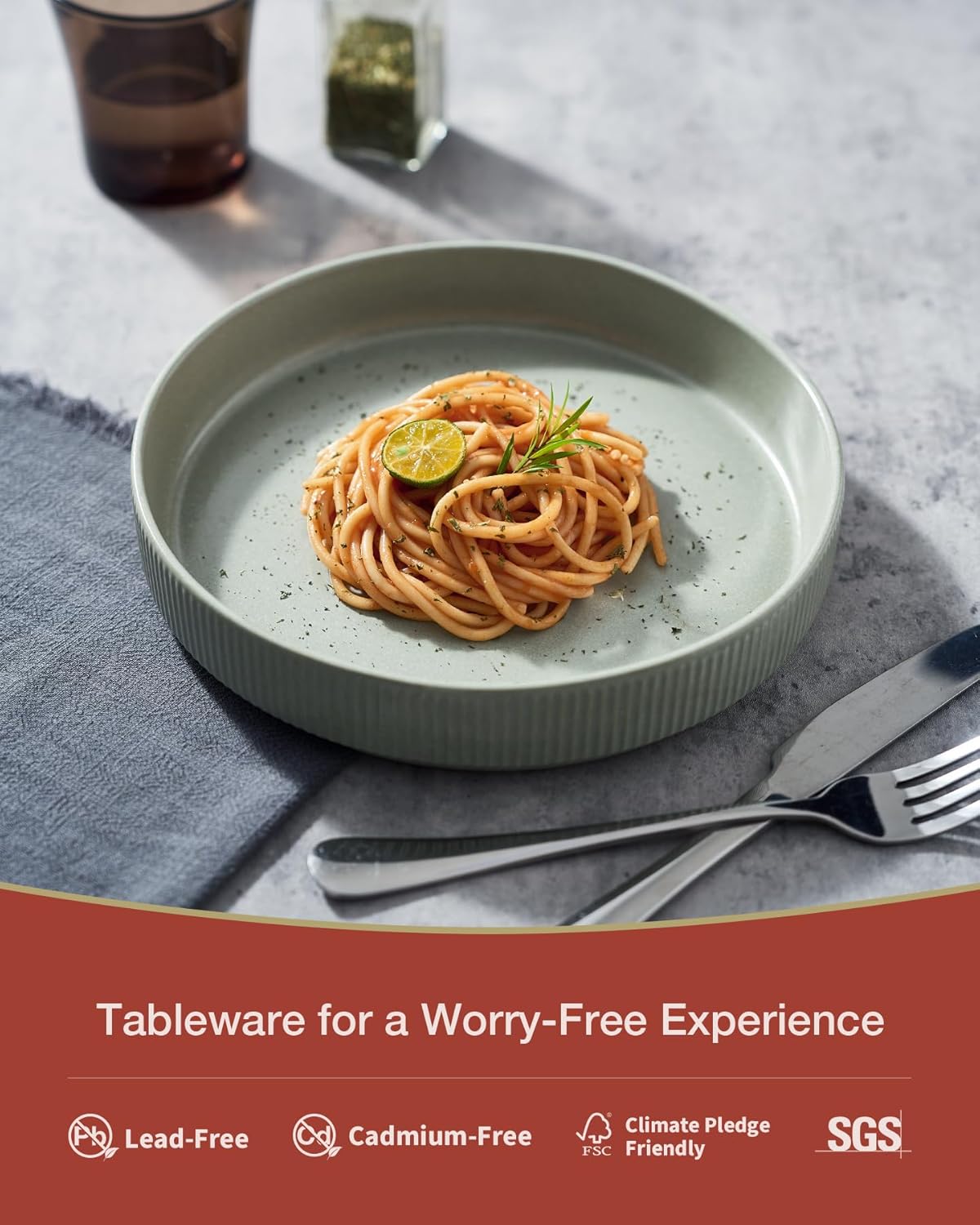 famiware Star 7.5" Pasta Bowls Set, Salad Bowl Set of 6, Double Reactive Glaze, Stackable, Perfect for Your Friend for Housewarming, Thanksgiving, Christmas, Light Green