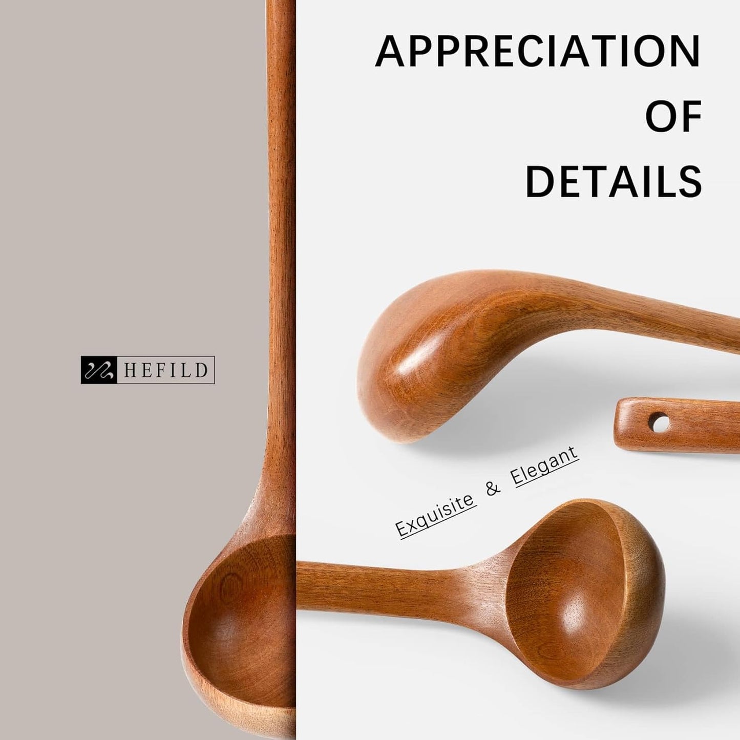 Wooden Soup Ladle, 11" Handle, 2.5 fl oz Medium Scoop Utensil for Serving & Cooking, Sapele Wooden Ladle – Wood Spoon for Soup Natural and Sustainable