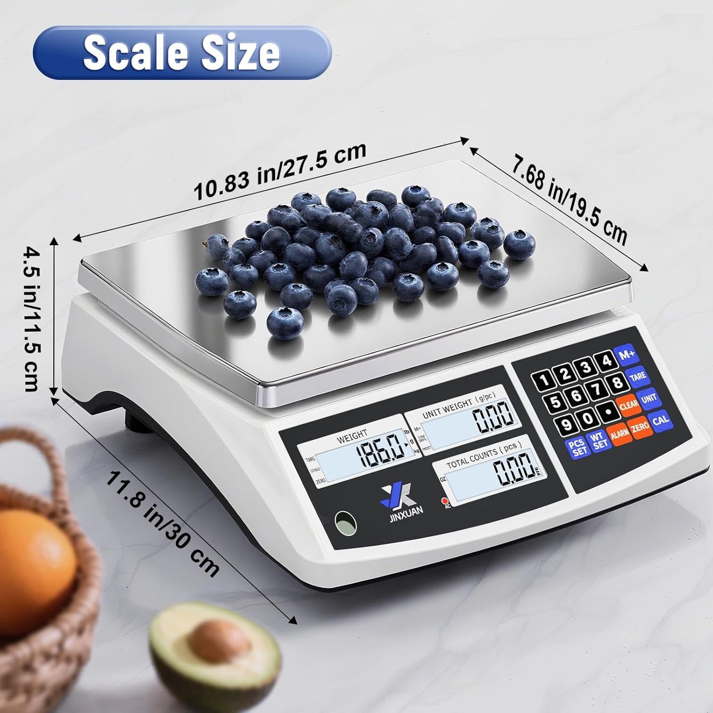 Industrial Counting Scale Digital Inventory Scale for Small Parts Coins Jewelry Piece, 66lb/30kg Electronic Bench Scale Gram Scale with Battery AC Power Backlight LCD Display, lb/g/kg/oz, 0.001lb/0.5g