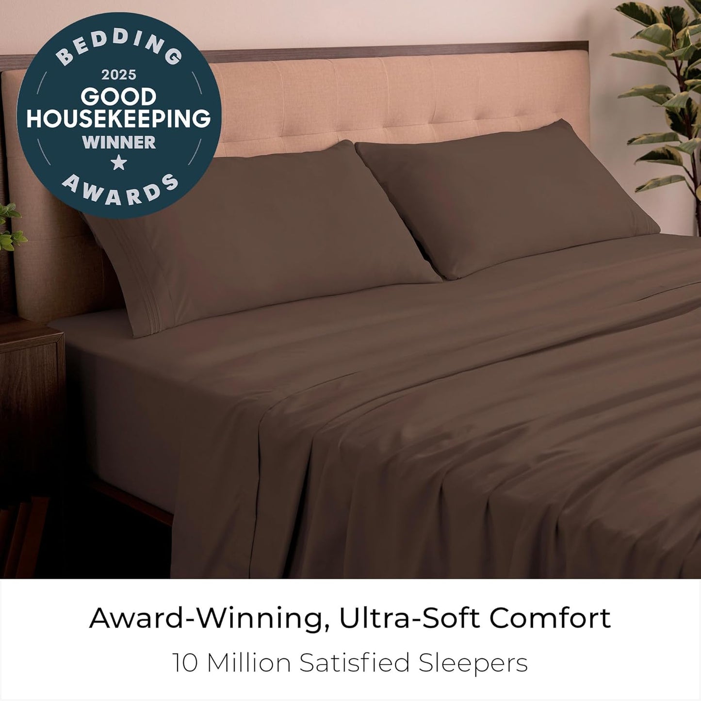 Mellanni California King Sheets Set - 4 PC Iconic Collection Bedding - Hotel Luxury, Extra Soft, Cooling Bed Sheets - Wrinkle, Fade, Stain Resistant (Cal King, Brown)