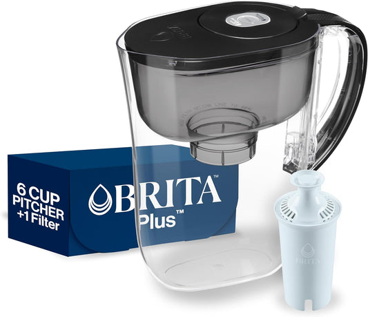 Brita Small 6 Cup Water Filter Pitcher, 1 BritaPlus Filter, Metro, Black (Package May Vary)
