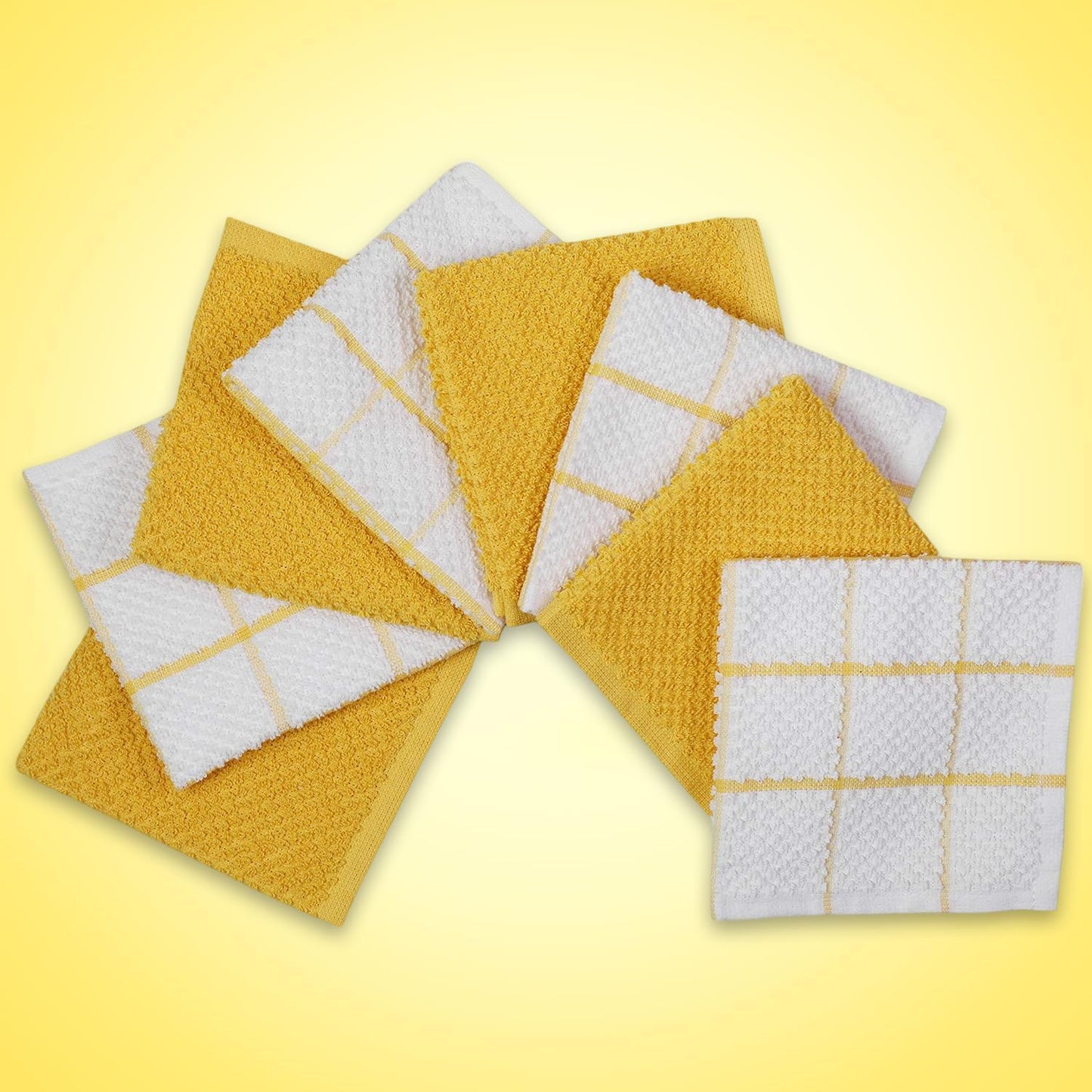 AMOUR INFINI Cotton Kitchen Dish Cloths Set of 8 – Highly Absorbent, Super Soft Premium Terry Cleaning Cloth (12"x12" Inch) Premium Dishcloths for Washing Dishes (Yellow)