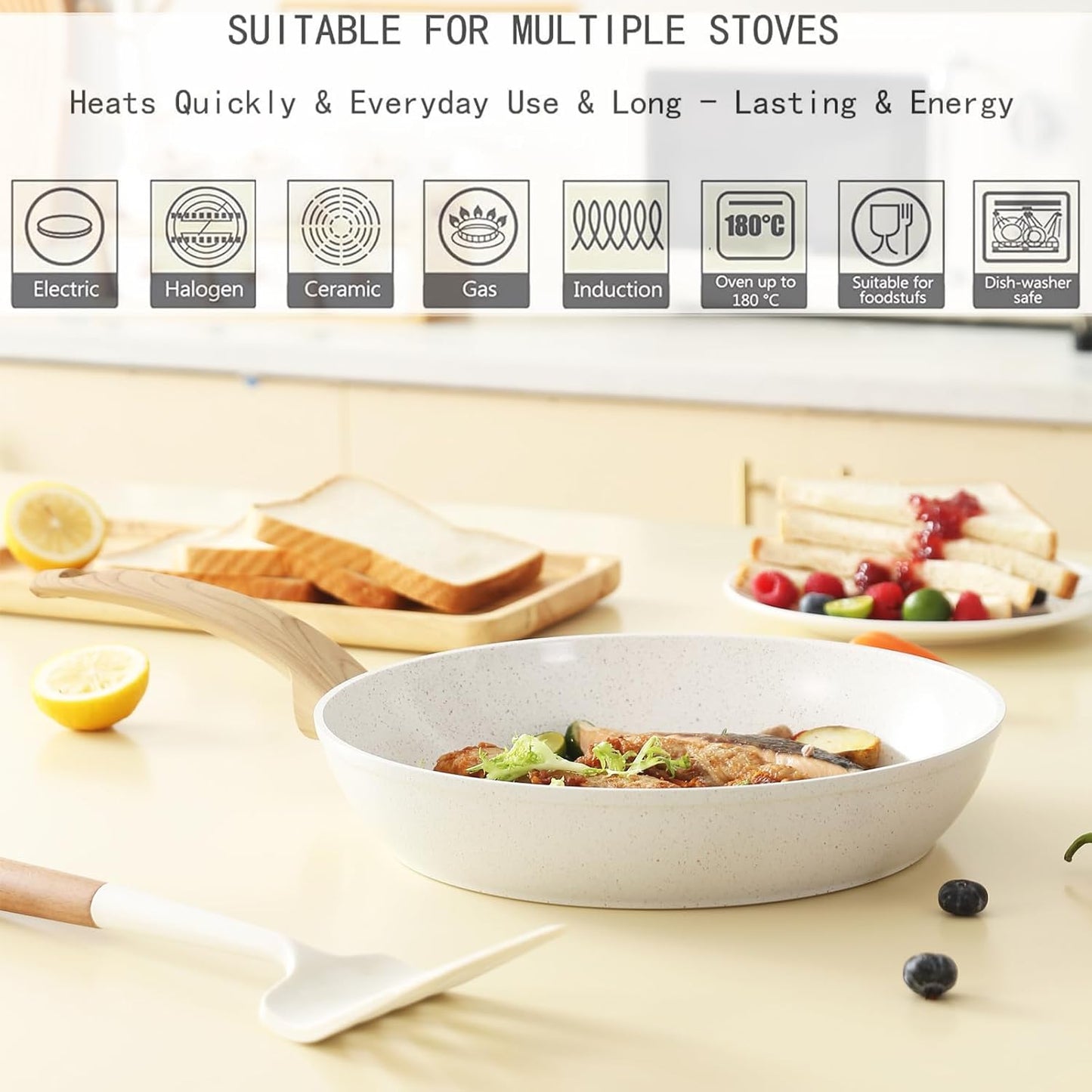 Non Stick Pots and Pans Set, Healthy Ceramic Cookware Set, 12pcs Kitchen Cooking Pots and Frying Sauce Saute Pans Set, PFAS-Free with Kitchen Utensils and Lid, Pink