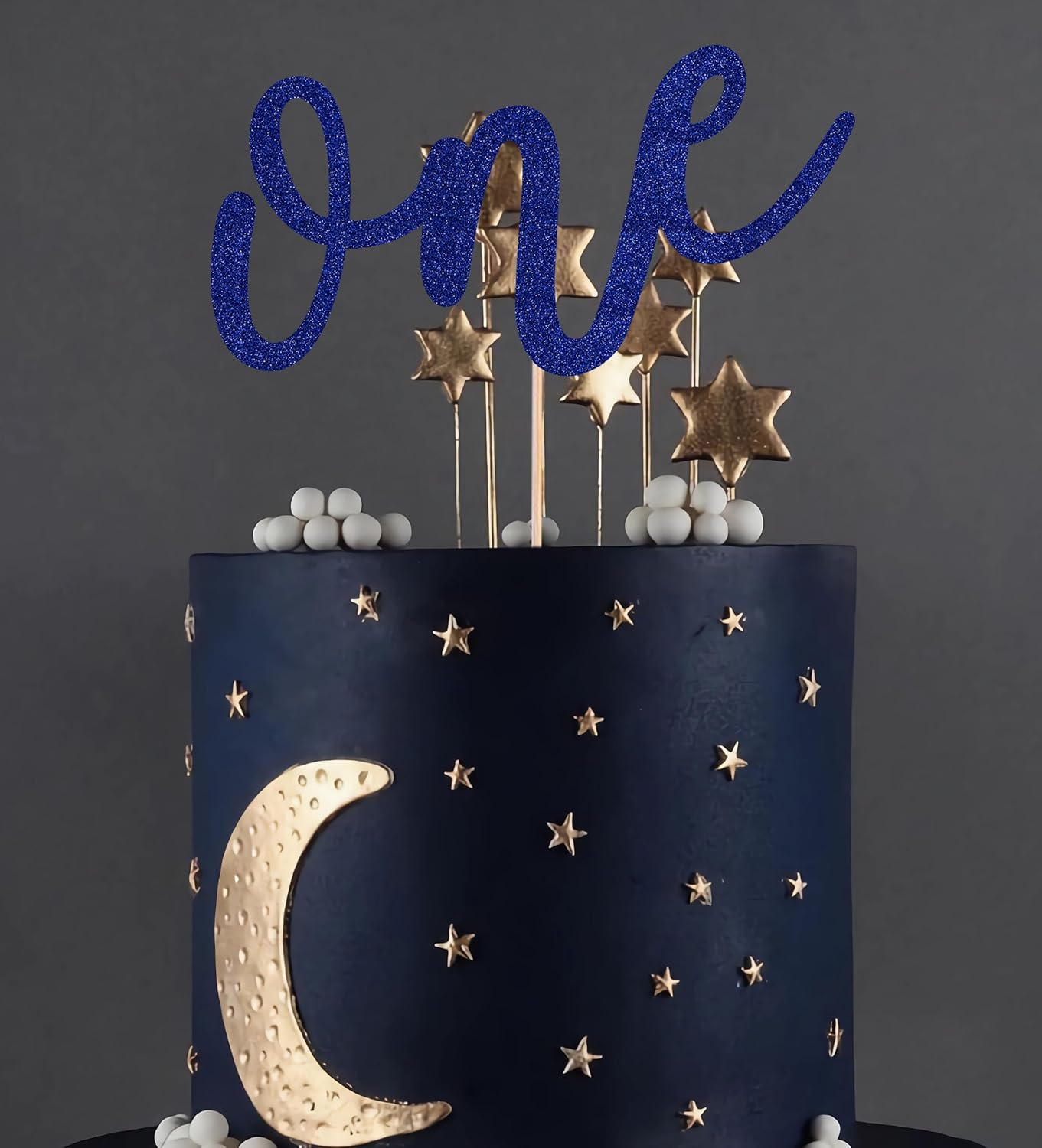 First Birthday Cake Topper - Blue Glitter One Cake Decorating Supplies for Girls and Boys, Perfect for Baby Shower/Gender Revealing Party/Baby Party Photo Booth Props