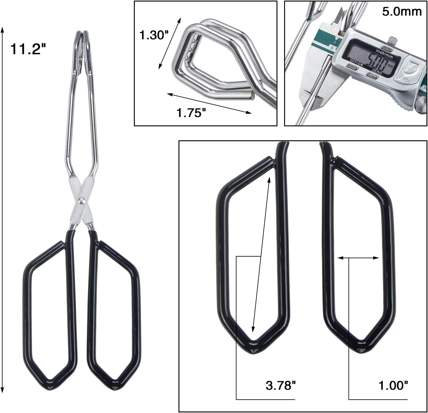 MSY BIGSUNNY Scissor Tongs Heavy Duty Cooking Tongs with Soft Handles (Stainless Steel, black 11")