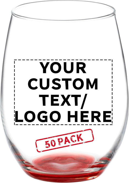 DISCOUNT PROMOS 50 ARC Stemless Wine Glasses Set, 21 oz. - Customizable Text, Logo - Chardonnay, Cabernet, Merlot, Sauvignon - Red
