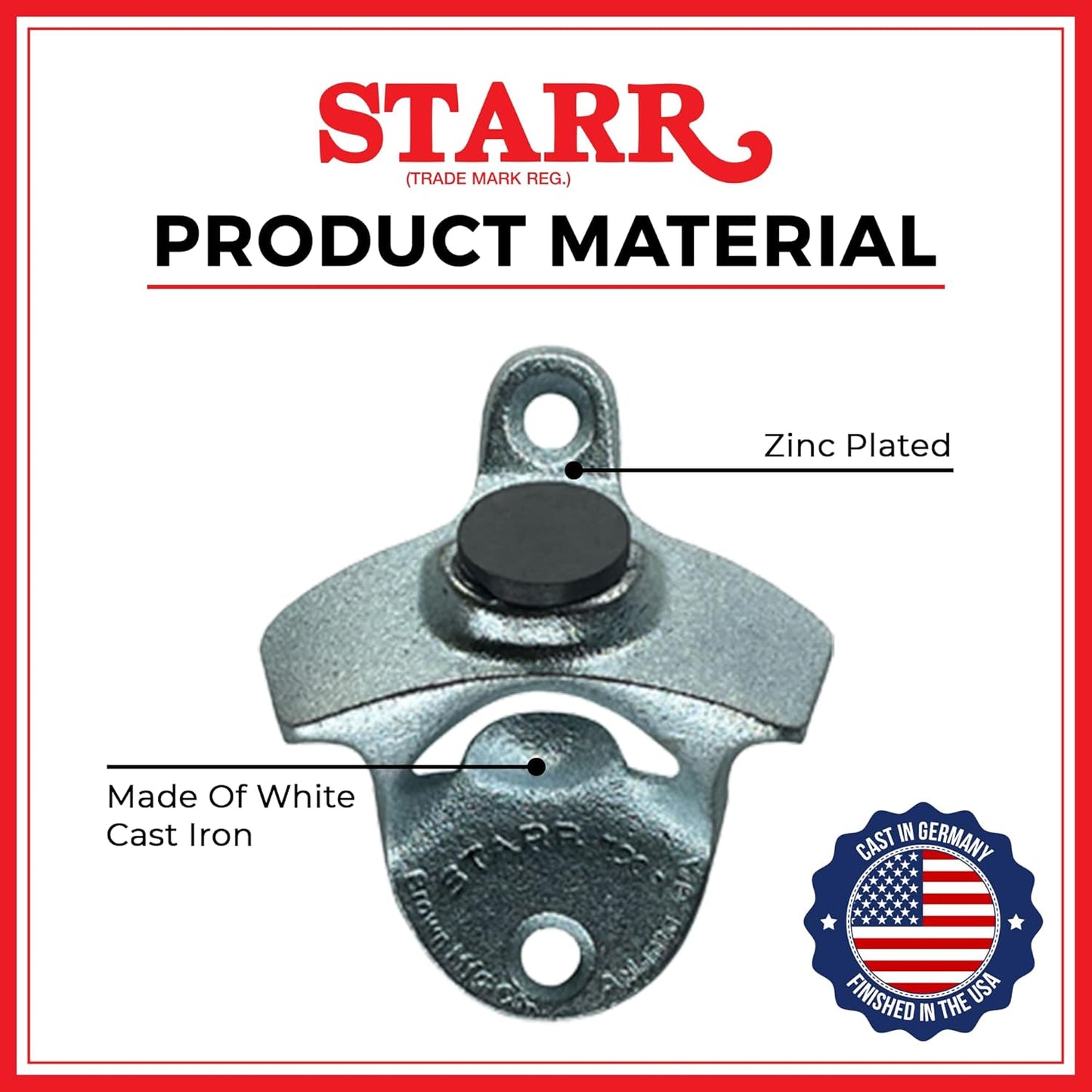STARR "X" Plain Wall Mounted Bottle Opener | Classic Beer Bottle Opener for Home Bar, Kitchen, Patio, or Man Cave | Easy Cap Removal, Zinc Plated Cast Iron