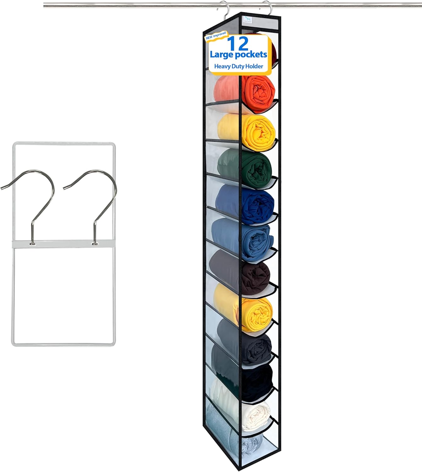 Closet Organization,12 Section, Hanging Closet Organizer, Space Saving, College Dorm Essentials for Girls,Heavy dutys Hooks Up to 45 Pounds,Clothes Storage,Closet Organizer,White/Black