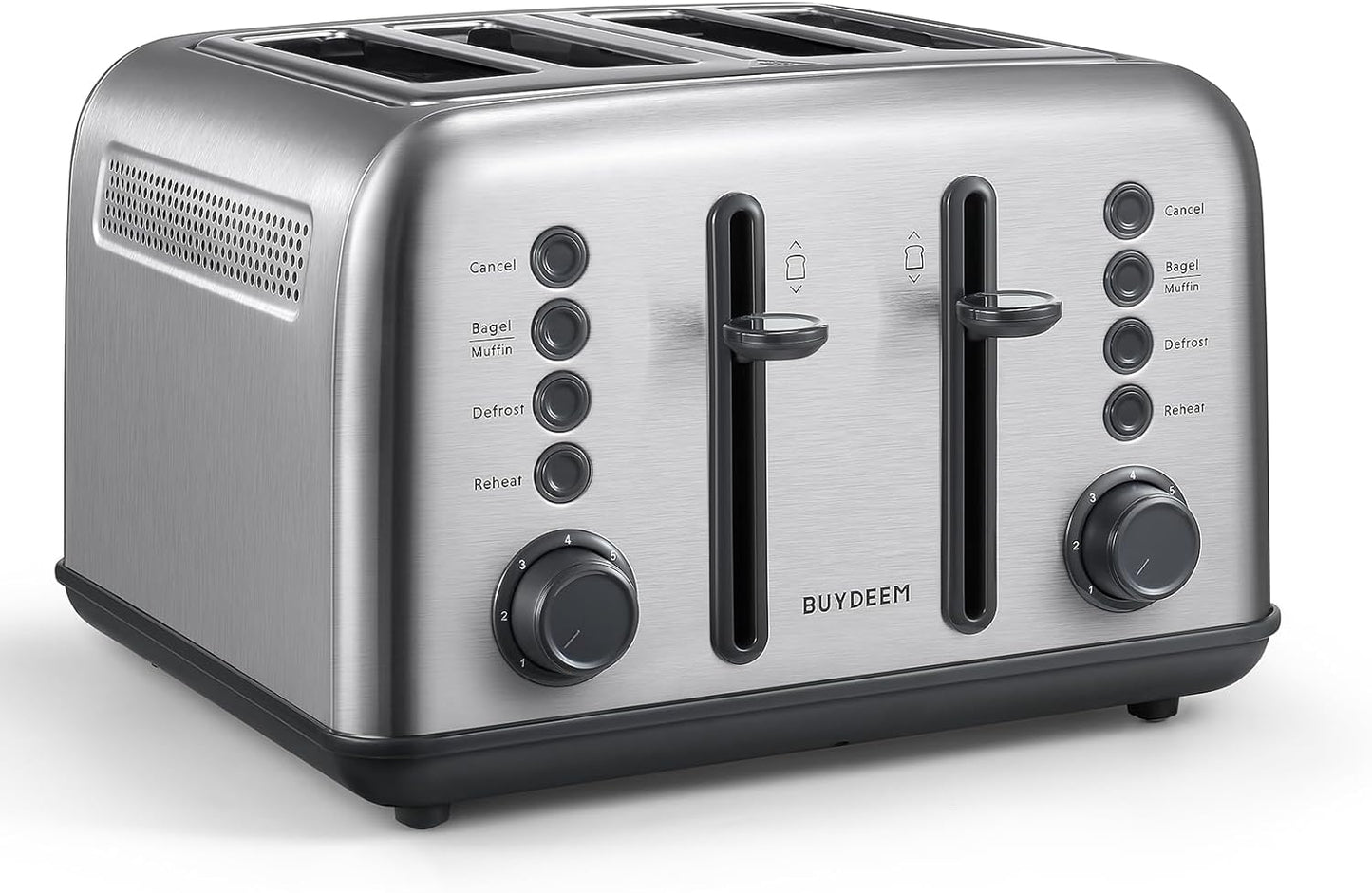 BUYDEEM DT640 Retro 4 Slice Toaster, 7 Shade Settings, Extra Wide 1.5'' Slots, Stainless Steel Toaster with Bagel Muffin Defrost Reheat Function, Retro Silver