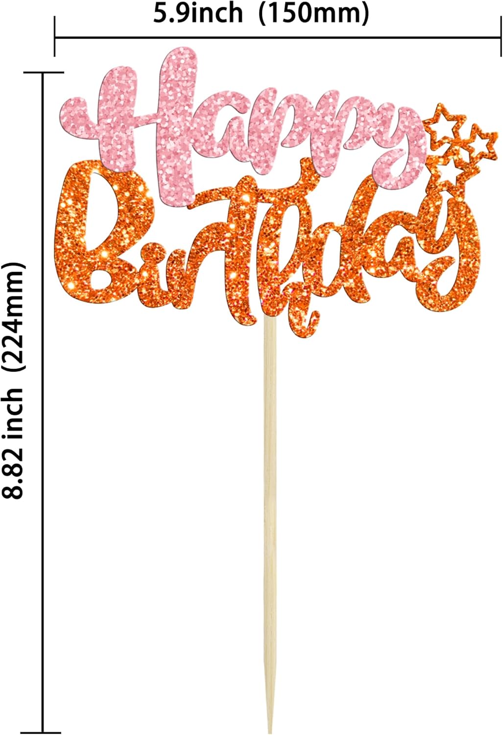 Ephlyn 24Pcs Happy Birthday Cupcake Toppers - Double Layer Glitter - Pastel Pink Orange - Perfect for Birthday, Baby Shower & Anniversary Parties