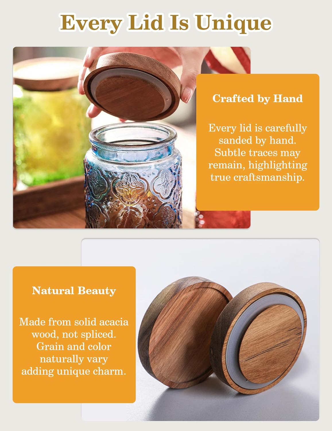 Glass Jar with Airtight Wood Lid – 24 OZ Kitchen and Pantry Canister, Decorative Vintage Storage Container for Candy, Coffee, Cookie, Cereal, Flour, Sugar, Tea, Apothecary, Green Begonia