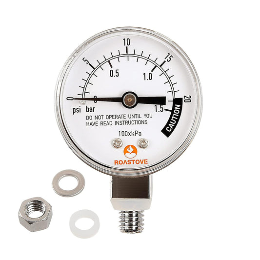Roastove Stainless Steel Pressure Cooker Gauge, Pressure Canner Gauge, Steam Pressure Gauge, 2" Dial, Lower Mount, Including Gasket, Washer and Nut