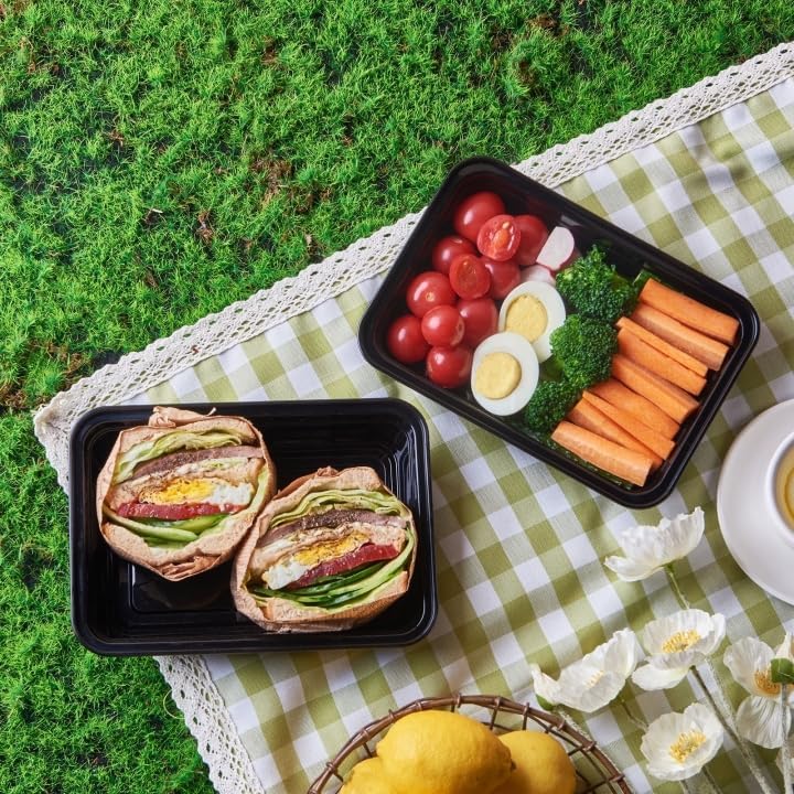 150 Pack Meal Prep Plastic Food Storage Containers With Lids 28 oz 1 Compartment Black Rectangular To Go Lunch Prepping Boxes BPA-Free Microwavable Freezer Safe Stackable (Formerly FULING)