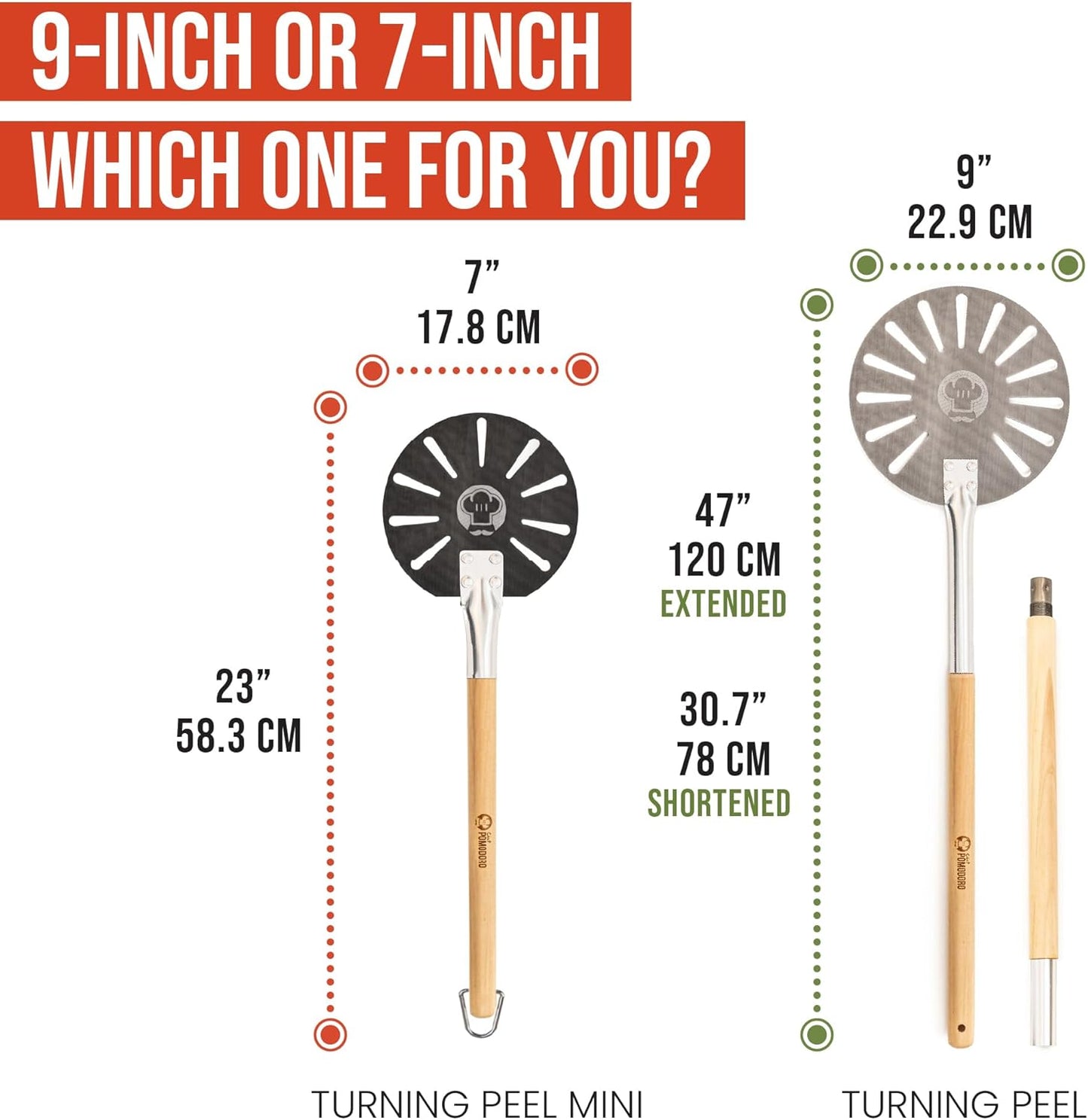 Chef Pomodoro Pizza Turning Peel Aluminium with Wood Handle for Easy Storage, Perforated Pizza Peel Turner, Gourmet Luxury Pizza Paddle for Baking Homemade Pizza Bread, Pizza Turner (7-Inch)