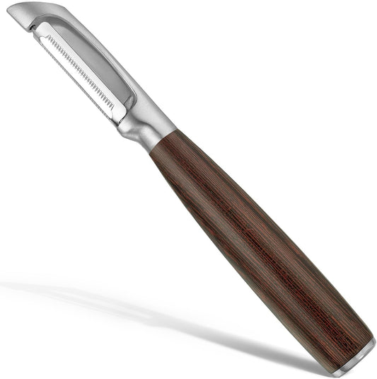 Serrated Blade Premium I Type 304 Stainless Steel Multifunctional Kitchen Peeler Real Wood Handle Ultra Sharp Blade Vegetable Potato Apple(Wenge)