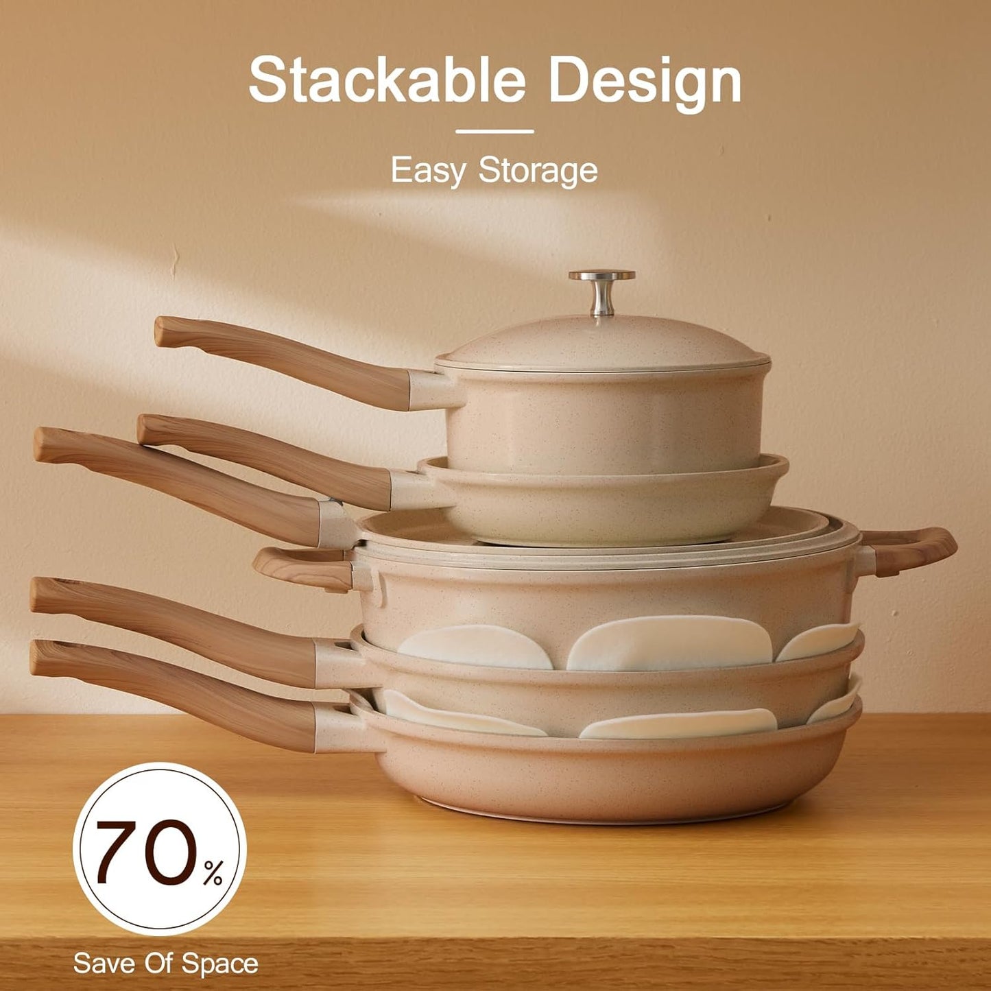 21Pcs Pots and Pans Set with Aluminum Lid, Nonstick Ti-Ceramic Cookware Sets, Induction Cookware Non Stick Cooking Set w/Frying Pans & Saucepans(PFOS, PFOA Free)-Taupe