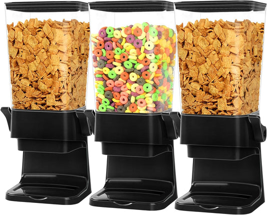 Cereal Dispenser Countertop Large Cereal Containers Storage Dispenser For Pantry Dry Food Dispenser Countertop Rice Candy Dispenser Machine For Snack,Nuts, Granola(Black,3 pack)
