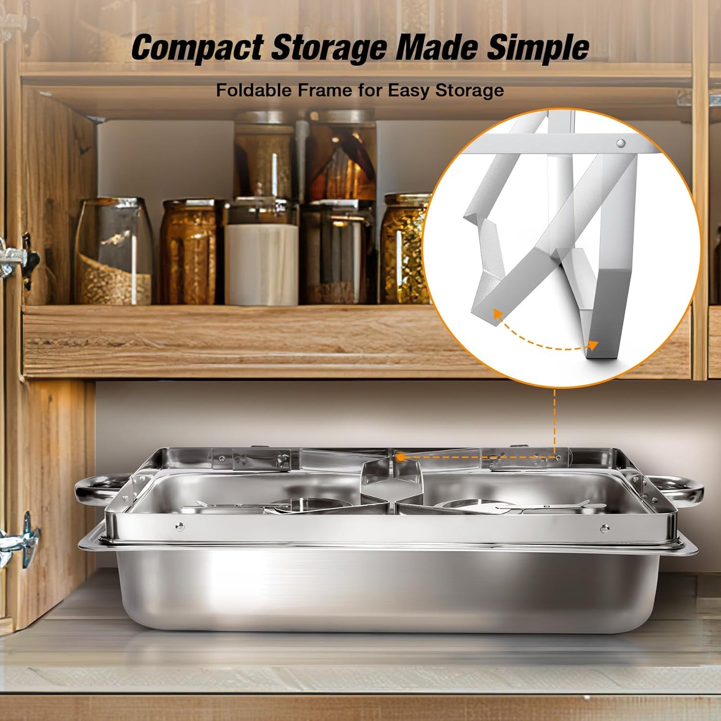 Chafing Dishes for Buffet (9QT, 4 Pack) - Easy Assembly, Food-Grade Stainless Steel Chafers for Catering w/Rolled Edge Design, Foldable Frame, for Party, Banquet (Full Size Food Pan)