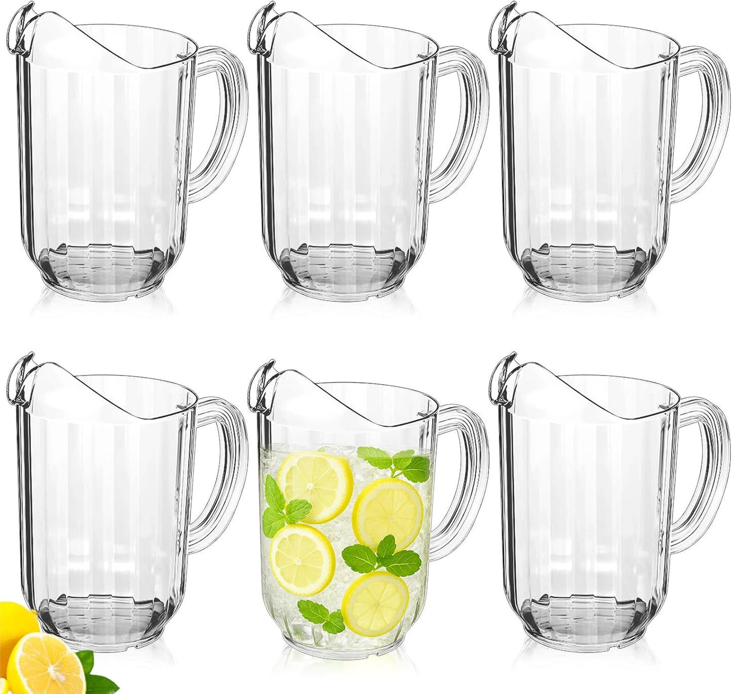 Tessco for you 6 Pcs Plastic Pitchers 60 Ounce Clear Restaurant Jug Large Water Pitcher Carafe Serve Milk Tea Juice Drink for Parties Container Dispenser Beer Jar